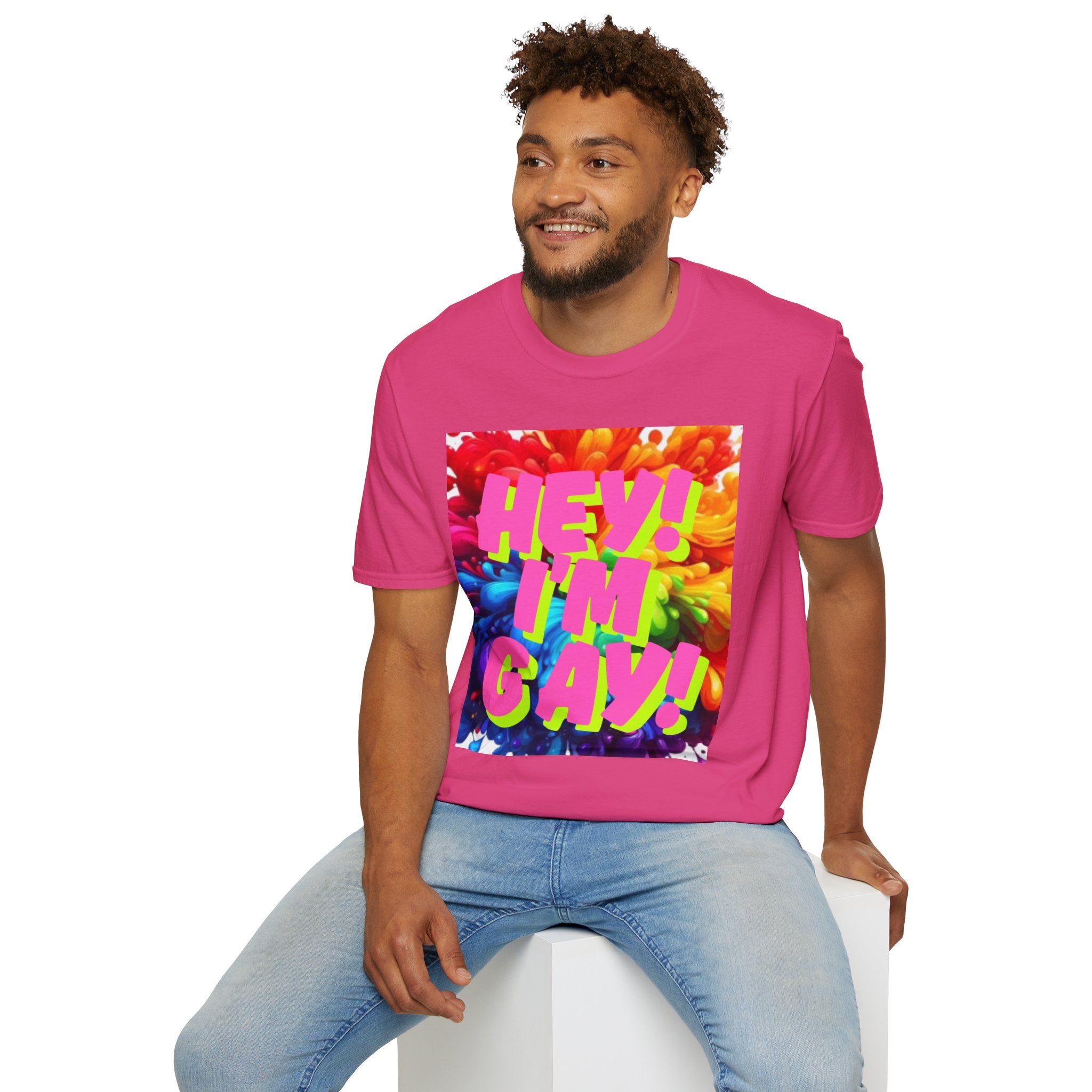 Hey I'm Gay! Heart Unisex Softstyle T-Shirt
