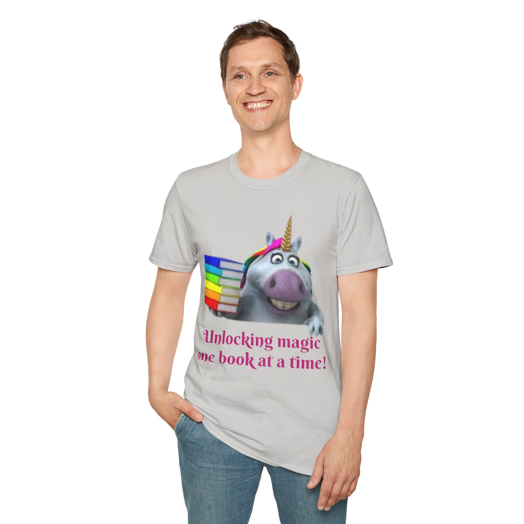 Unlocking Magic, One Book At A Time! Unicorn Unisex Softstyle T-Shirt
