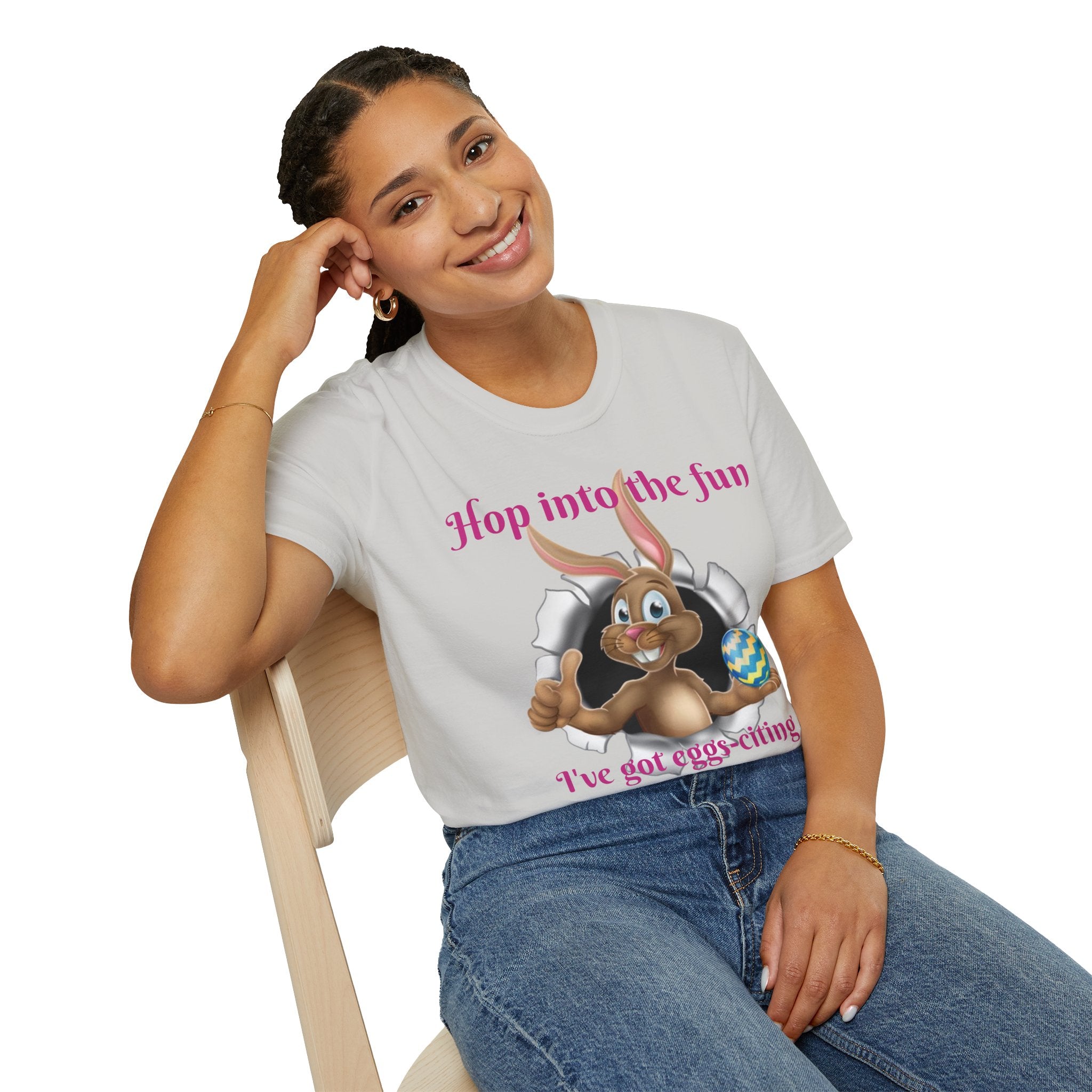 Hop Into The Fun I've Got Eggs-citing Surprises Bunny Unisex Softstyle T-Shirt