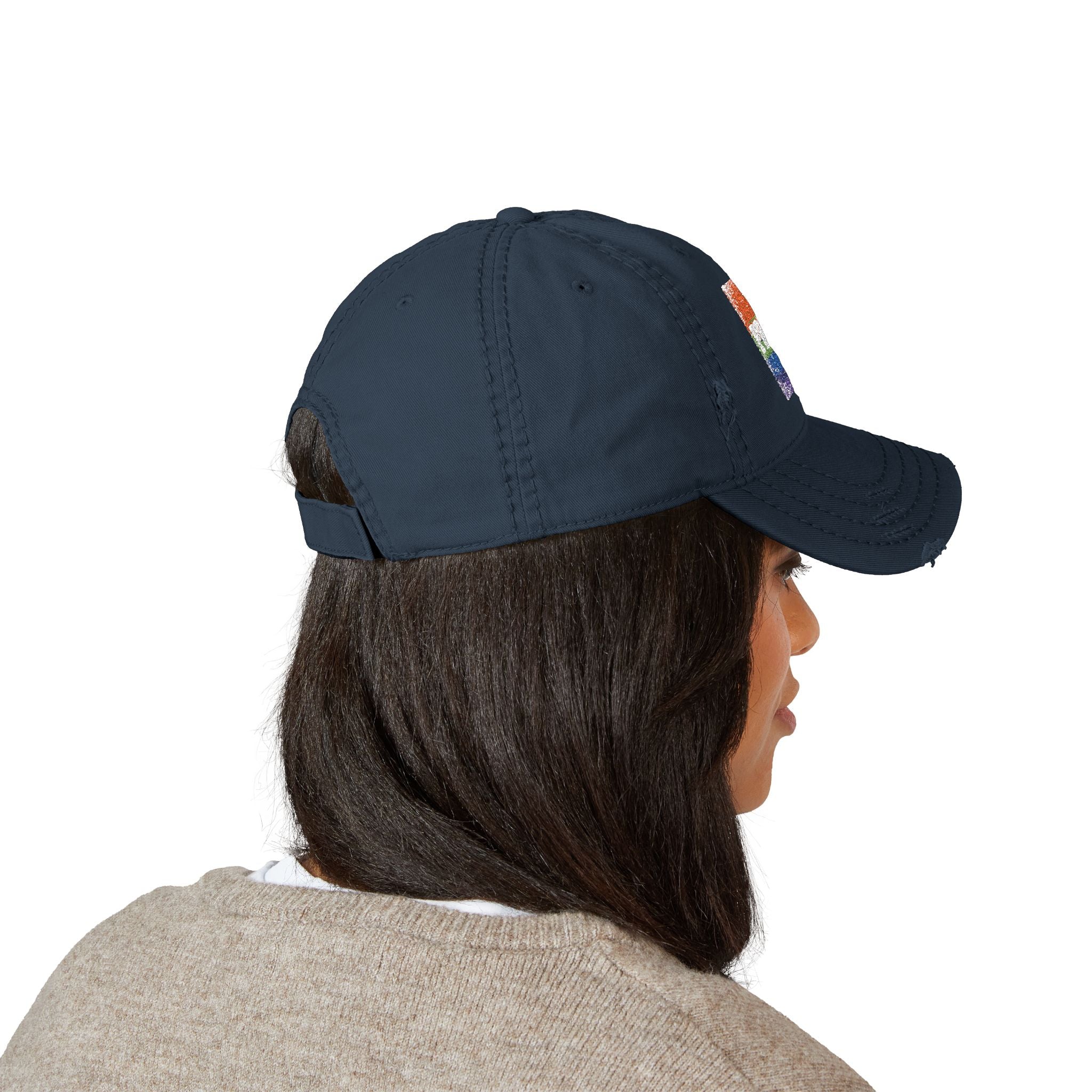 Pride Rainbow Embroidered Distressed Dad Hat