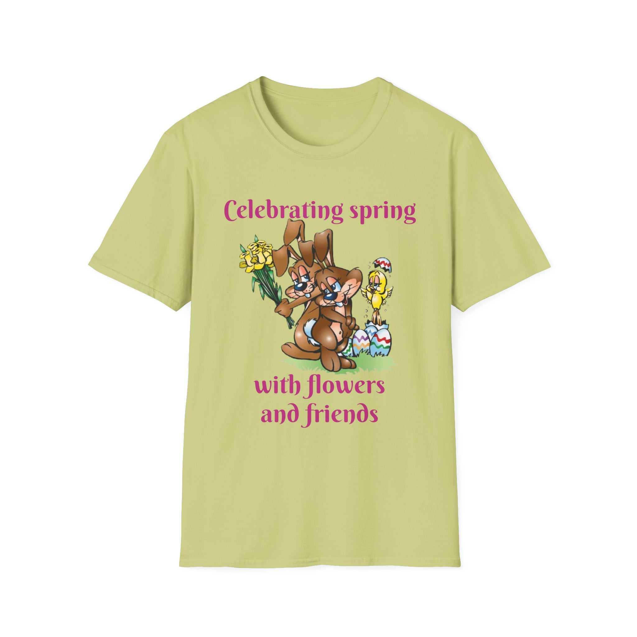 Celebrating Spring With Flowers And Friends Bunny Unisex Softstyle T-Shirt