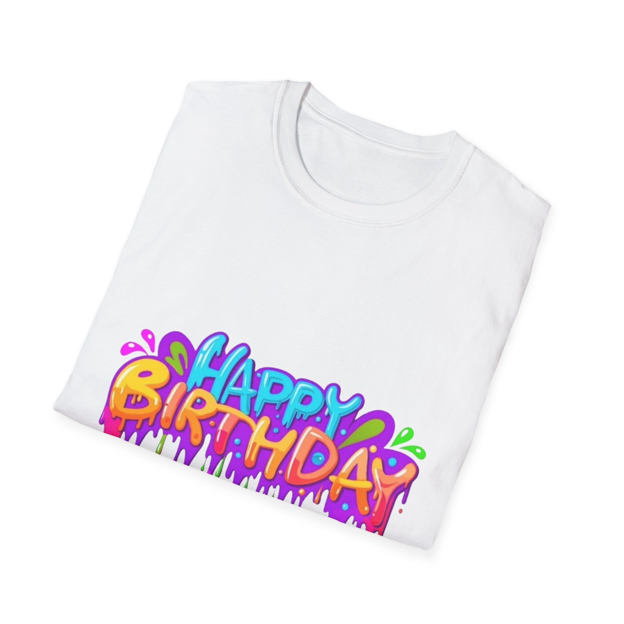 Happy Birthday Unisex Softstyle Short Sleeve T-Shirt Personalize It!