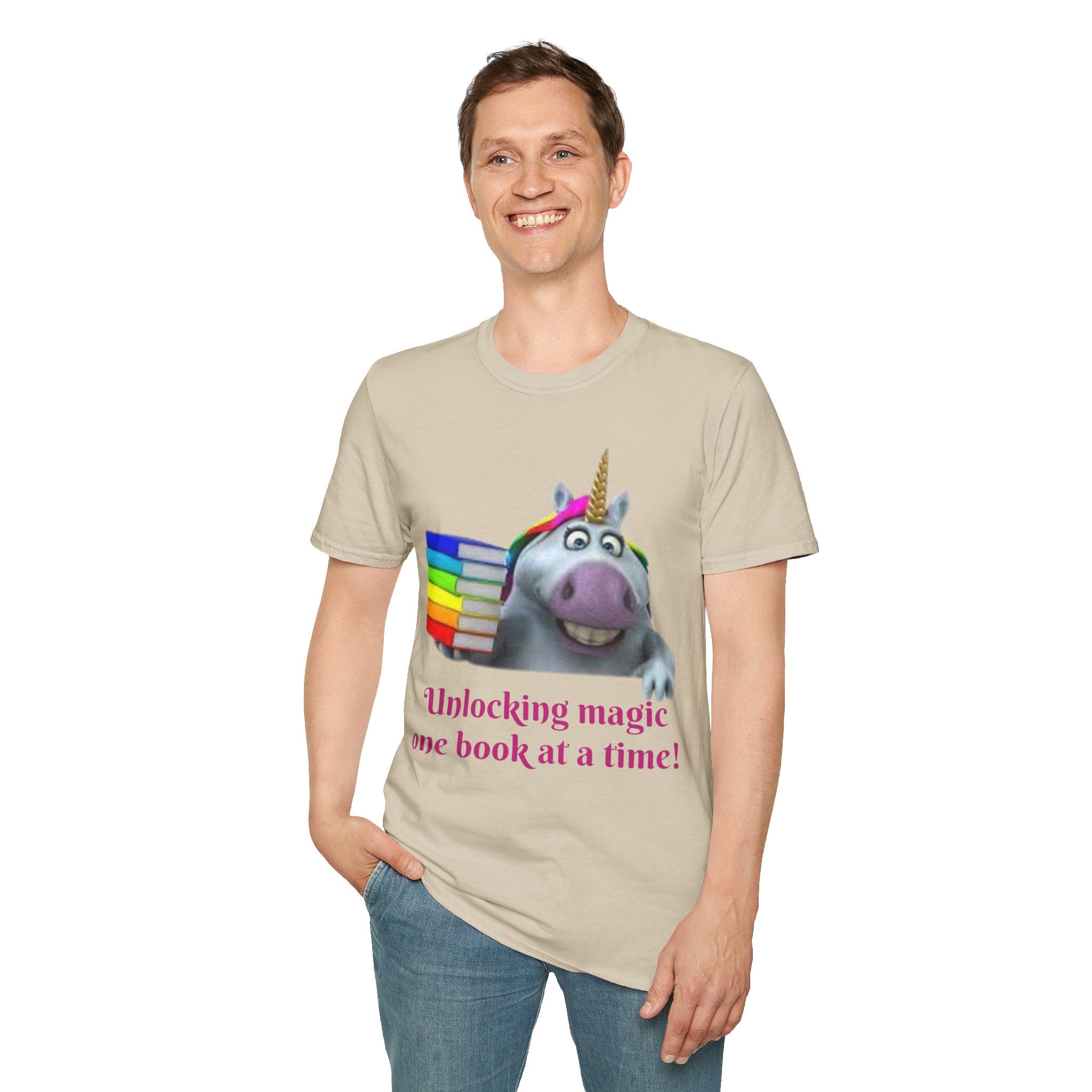 Unlocking Magic, One Book At A Time! Unicorn Unisex Softstyle T-Shirt