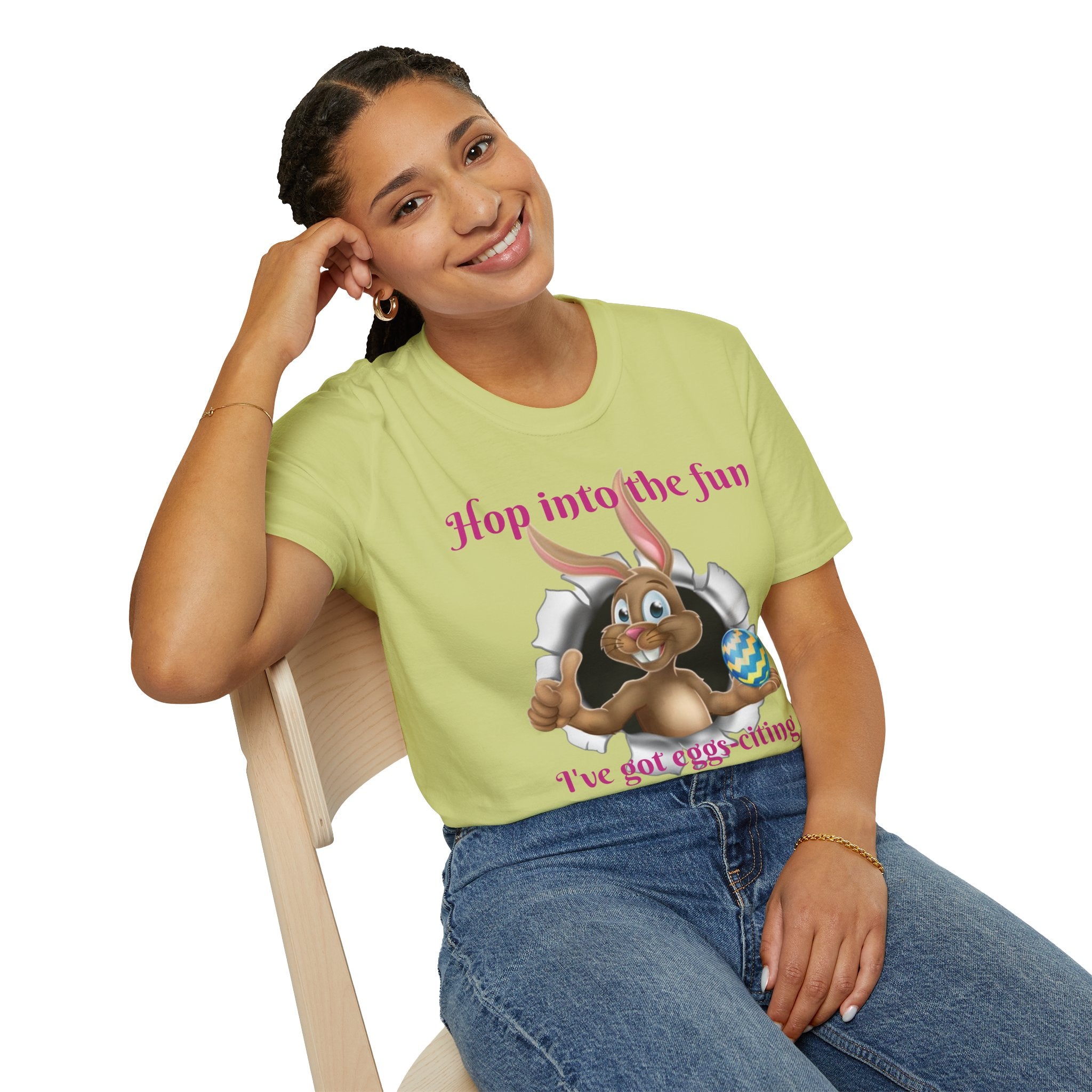 Hop Into The Fun I've Got Eggs-citing Surprises Bunny Unisex Softstyle T-Shirt