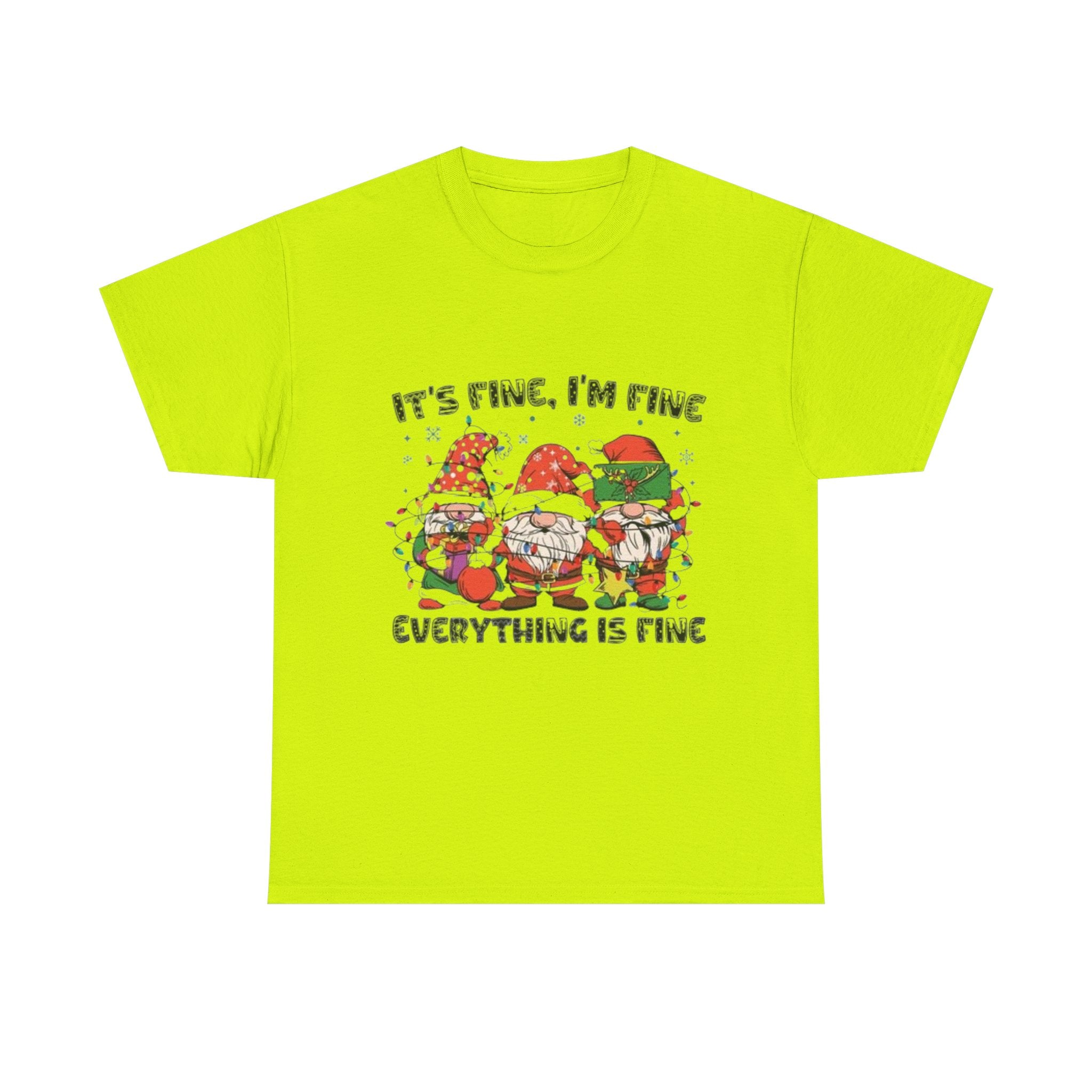 It's Fine, I'm Fine, Everything Is Fine Gnome Christmas Unisex Heavy Cotton T-Shirt