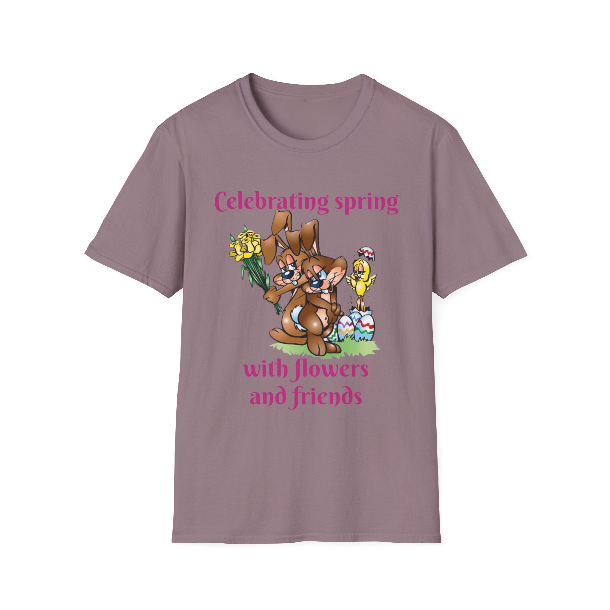 Celebrating Spring With Flowers And Friends Bunny Unisex Softstyle T-Shirt