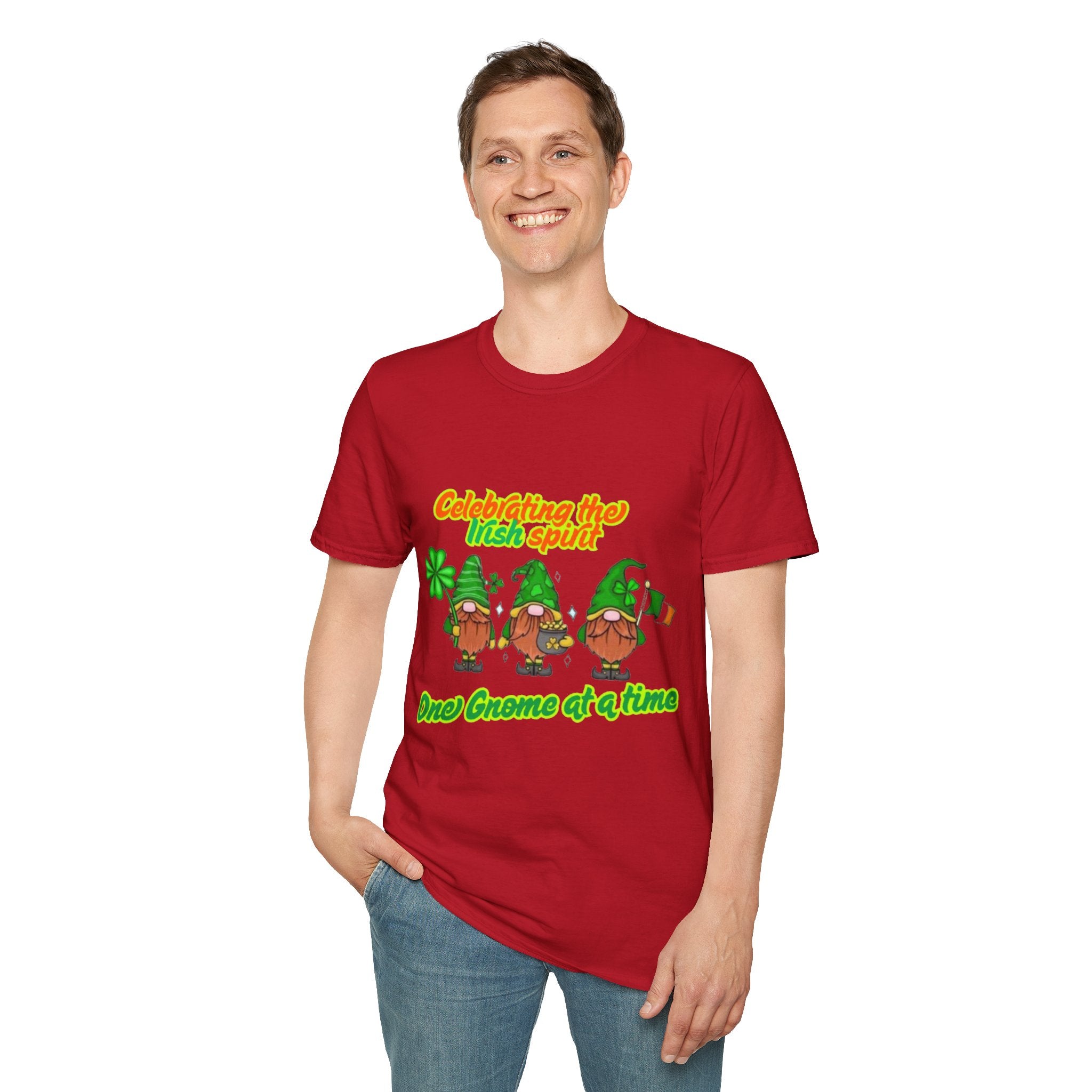 Celebrating the Irish Spirit One Gnome At A Time Unisex Softstyle T-Shirt