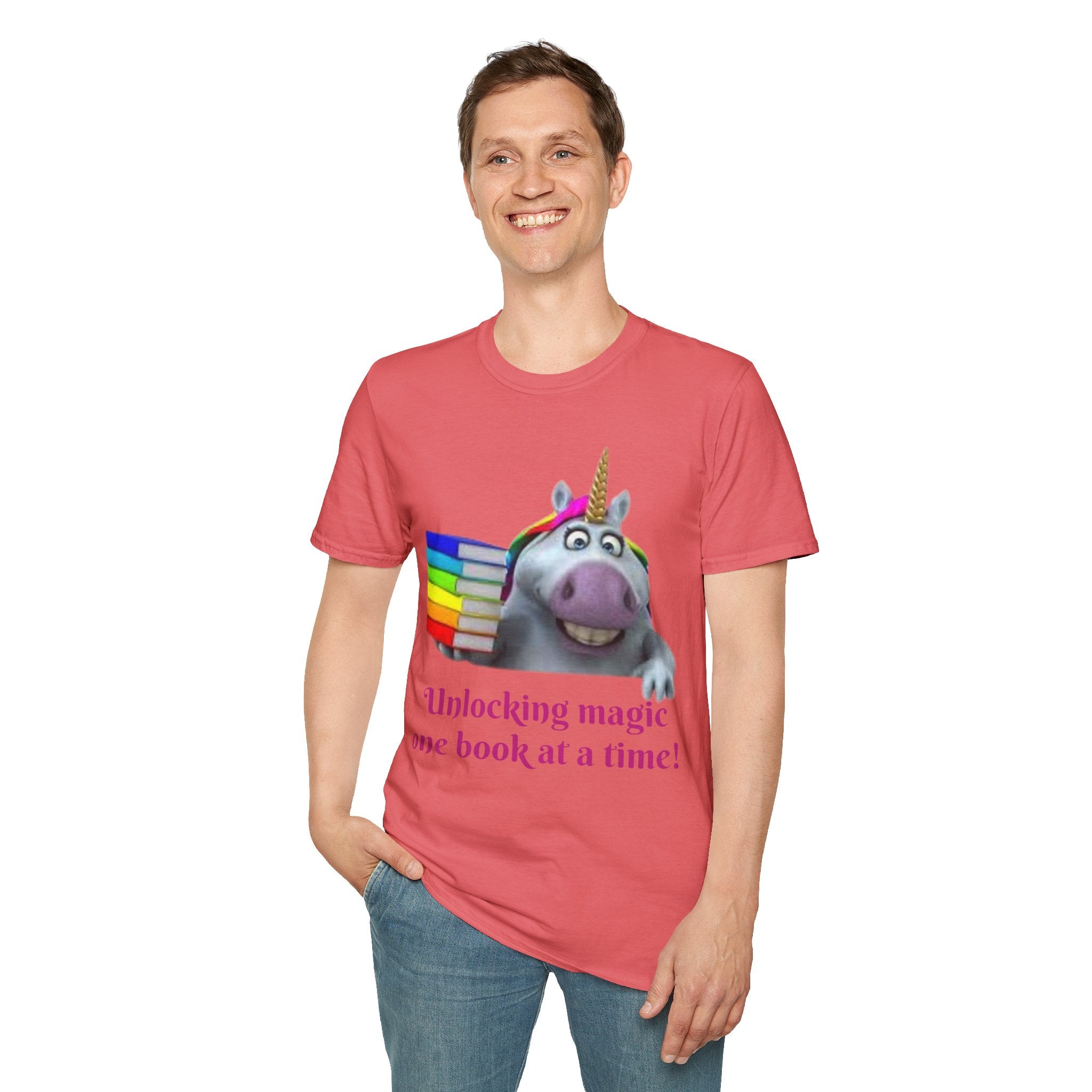 Unlocking Magic, One Book At A Time! Unicorn Unisex Softstyle T-Shirt