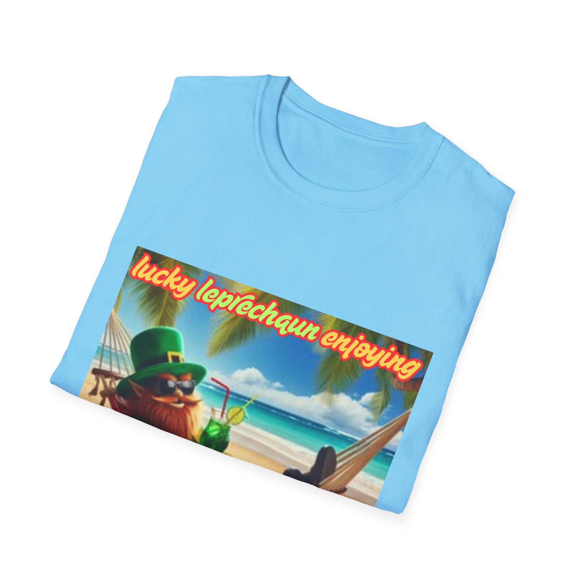 Lucky Leprechaun Enjoying Tropical Fruitiness! Unisex Softstyle T-Shirt