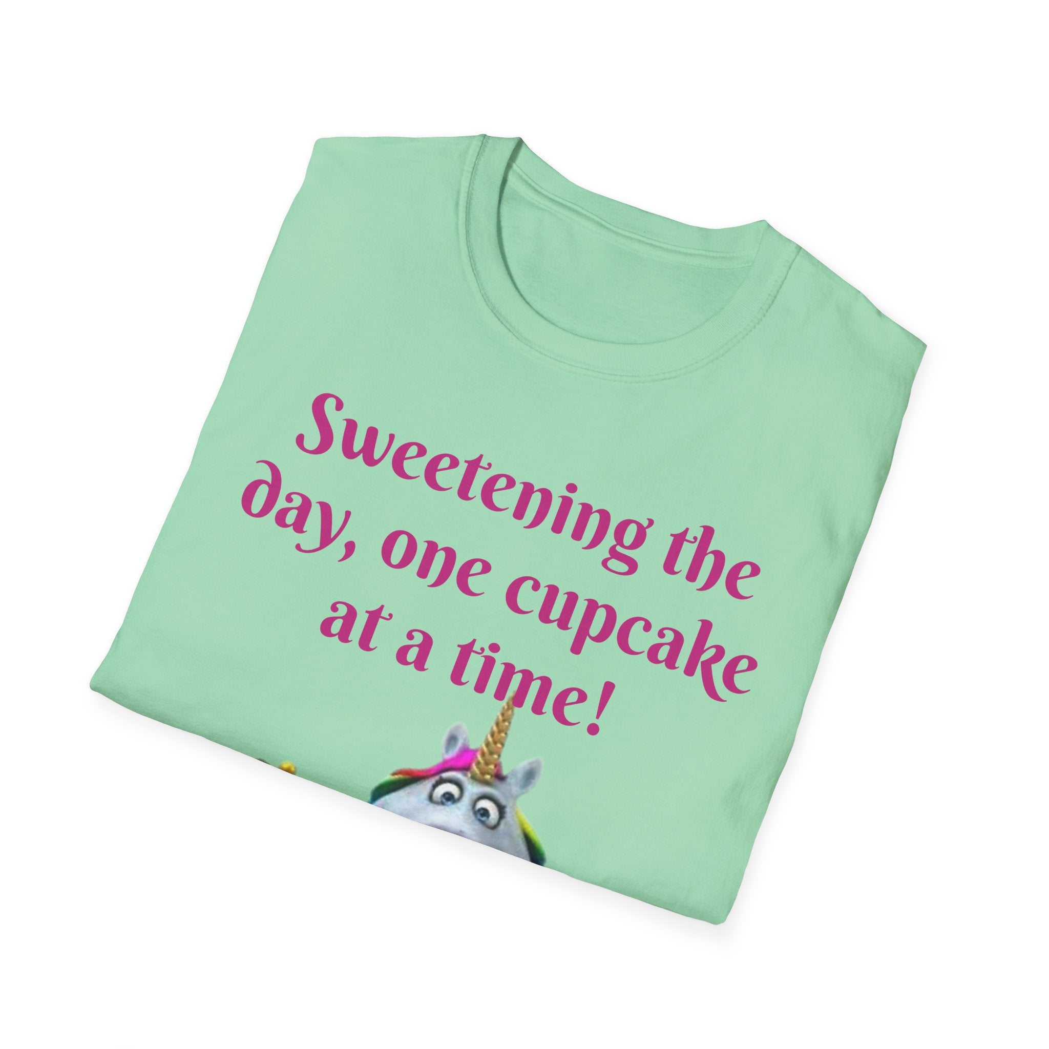 Sweetening The Day, One Cupcake At A Time! Unicorn Unisex Softstyle T-Shirt