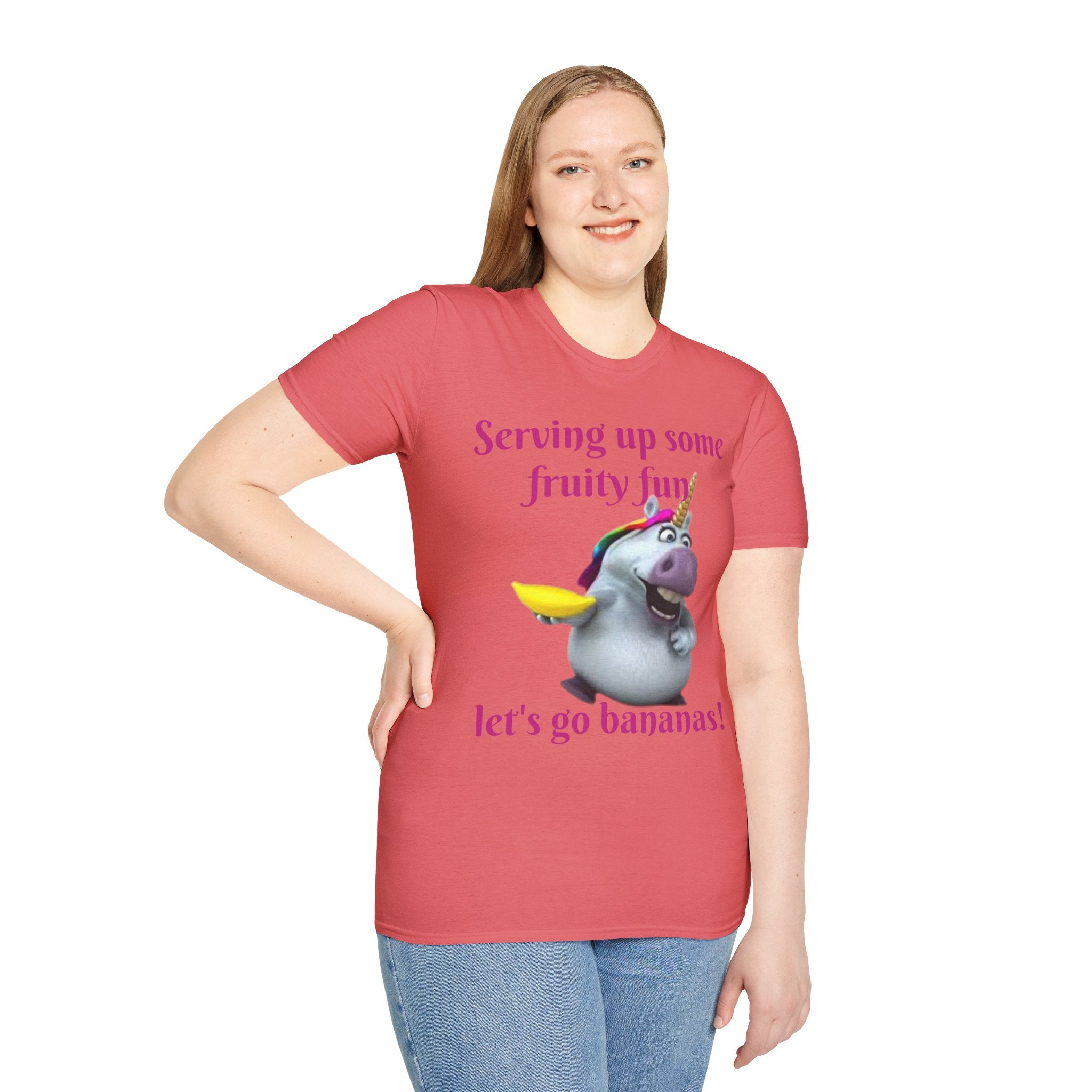 Serving Up Some Fruity Fun Let's Go Bananas Unicorn Unisex Softstyle T-Shirt