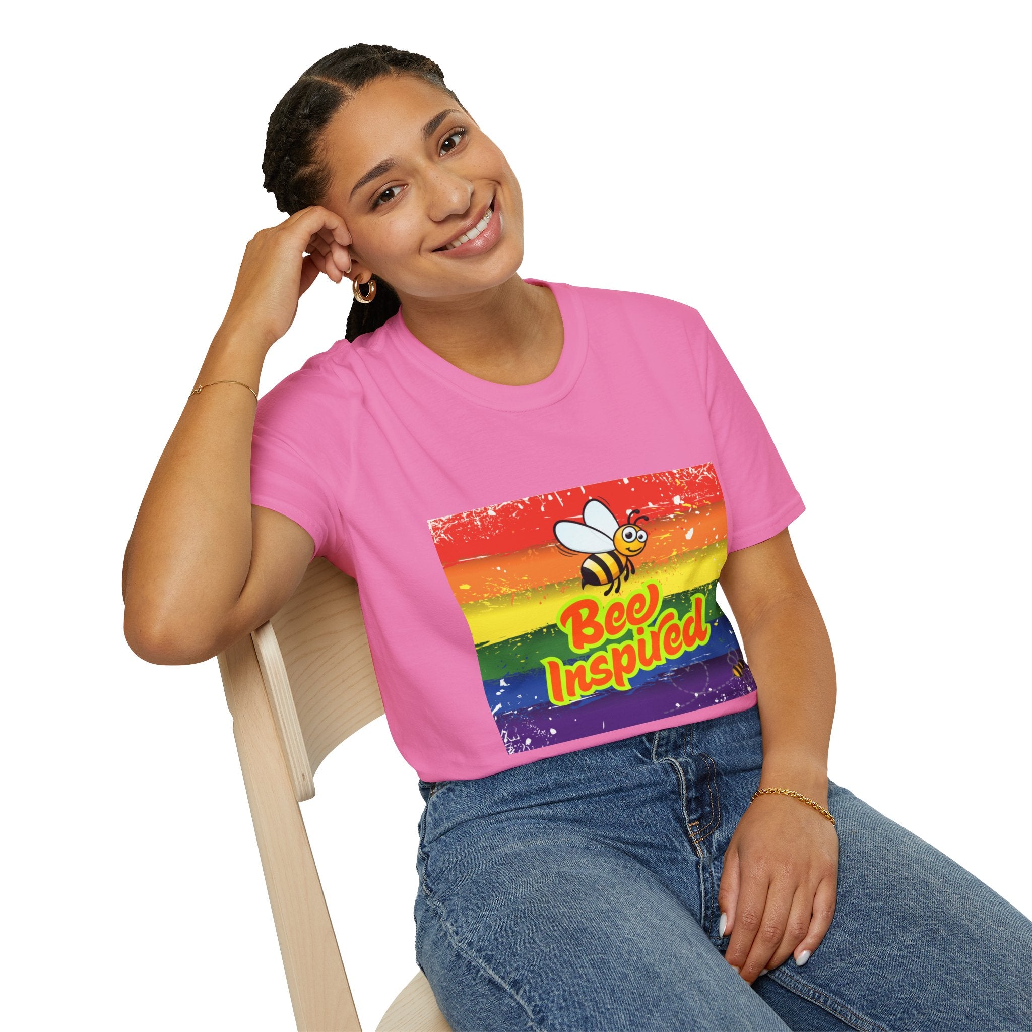 Bee Inspired Rainbow Unisex Softstyle T-Shirt