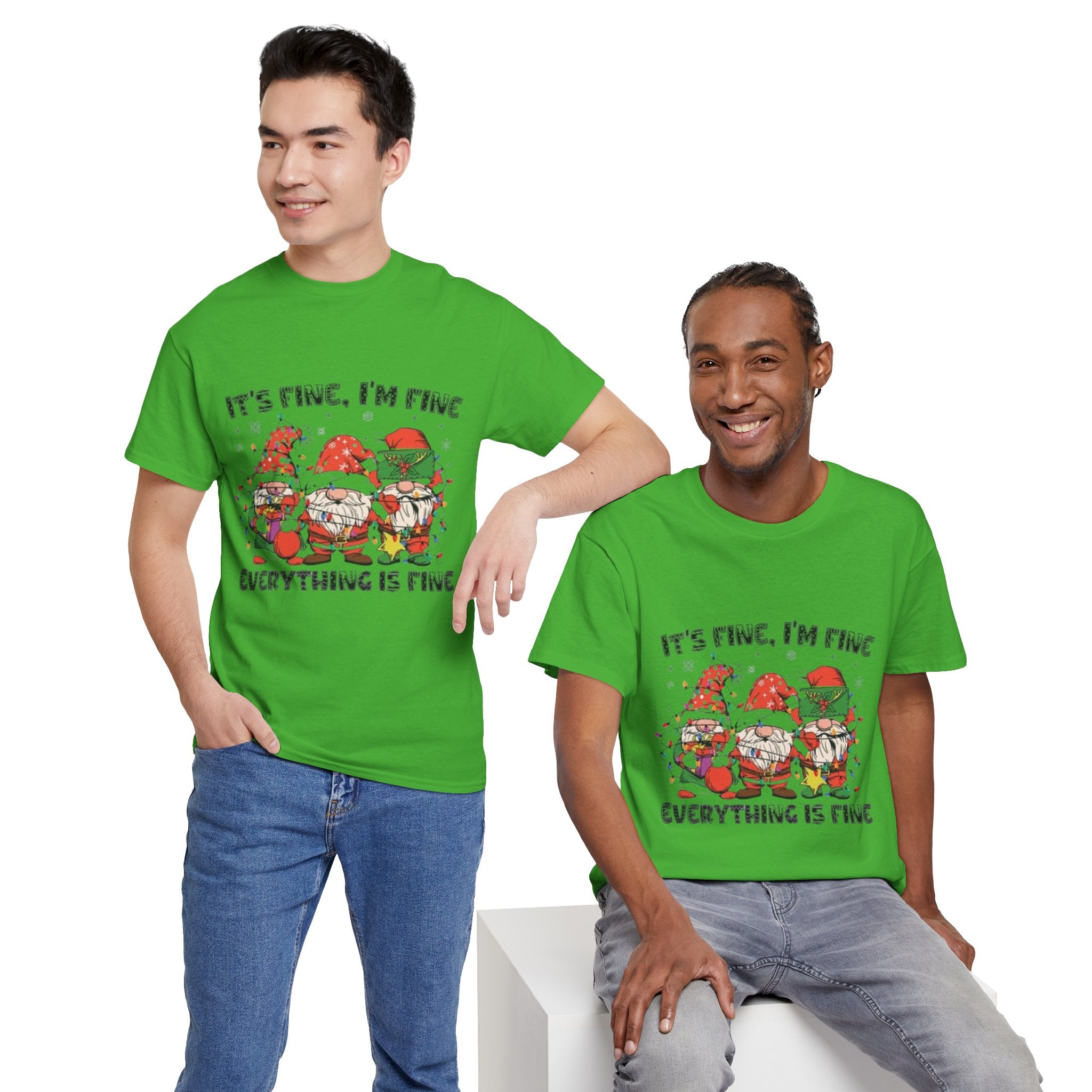 It's Fine, I'm Fine, Everything Is Fine Gnome Christmas Unisex Heavy Cotton T-Shirt