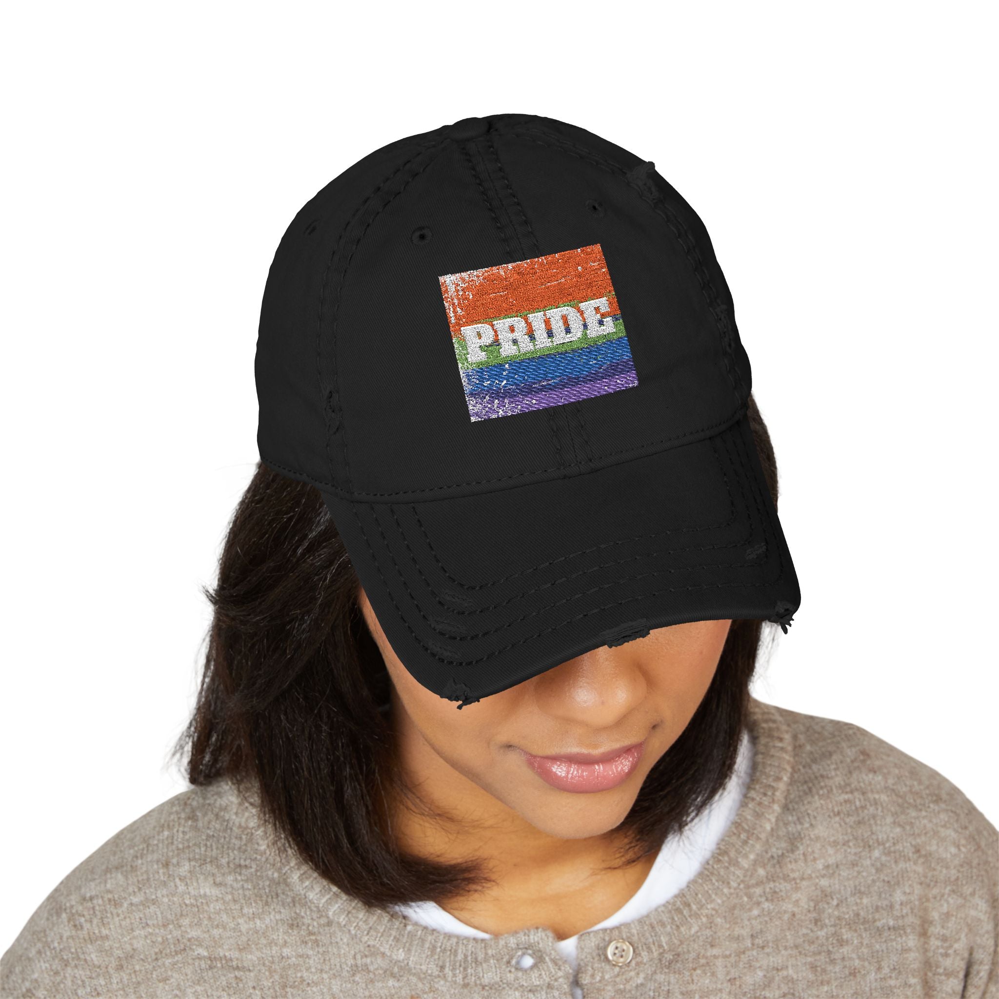 Pride Rainbow Embroidered Distressed Dad Hat