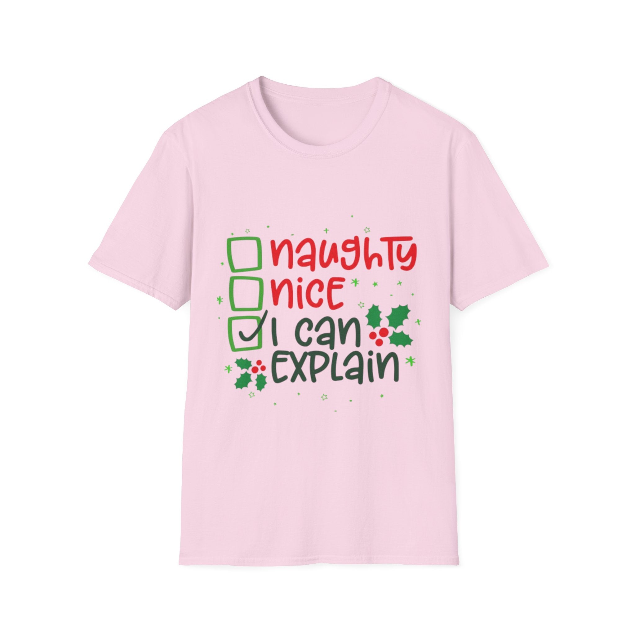 Naughty, Nice, I Can Explain Unisex Softstyle T-Shirt
