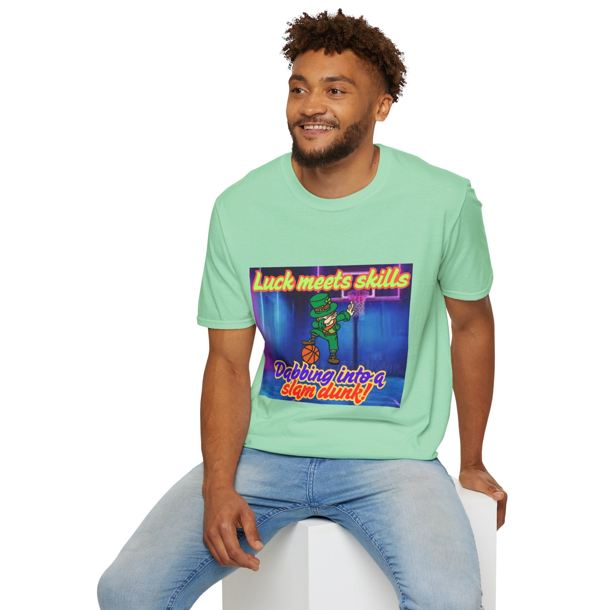 Luck Meets Skills Dabbing Into A Slam Dunk! Unisex Softstyle T-Shirt