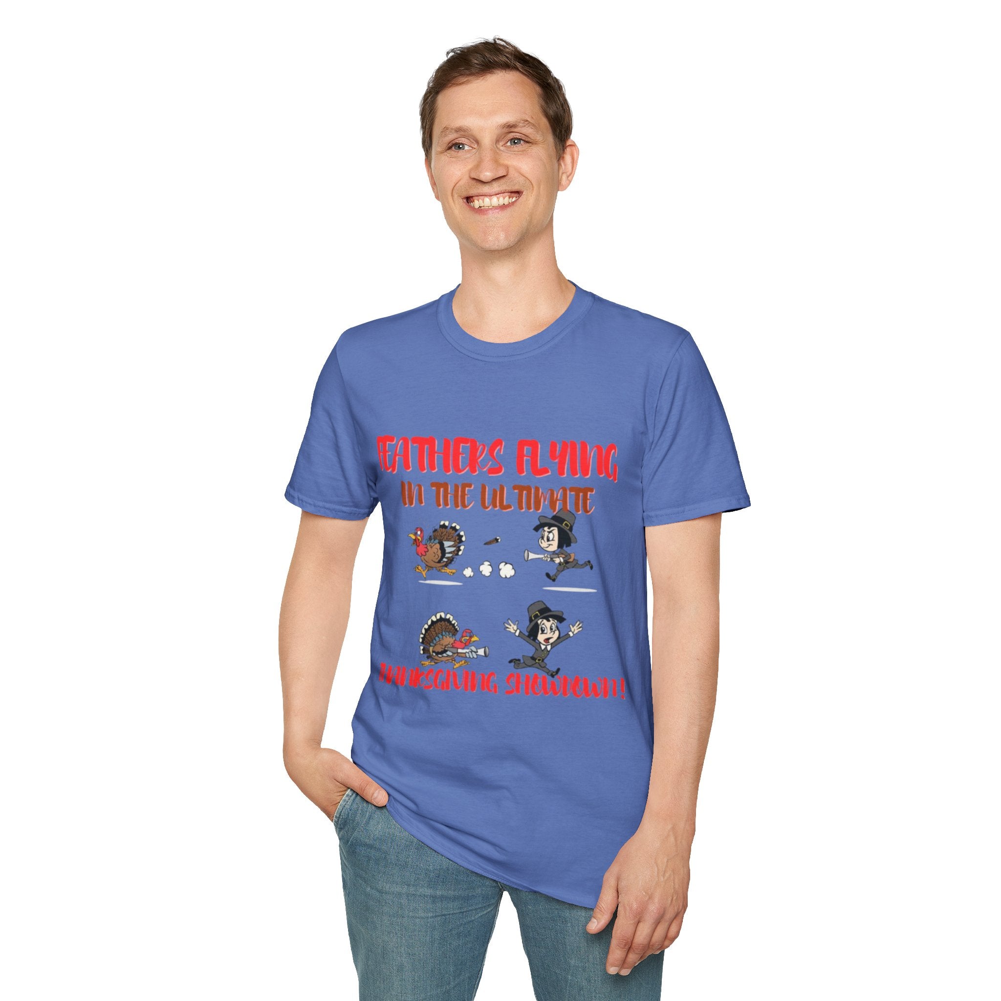 Feathers Flying In The Ultimate Thanksgiving Showdown Unisex Softstyle T-Shirt