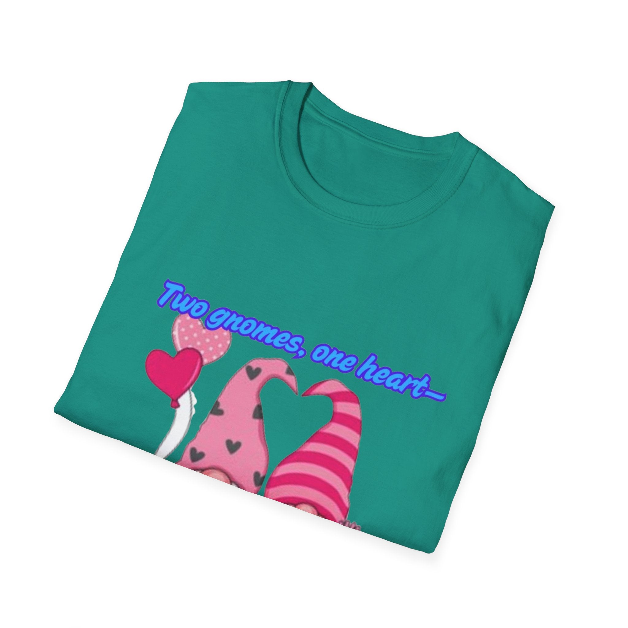 Two Gnomes, One Heart- Let's Make Love Grow Wild Unisex Softstyle T-Shirt