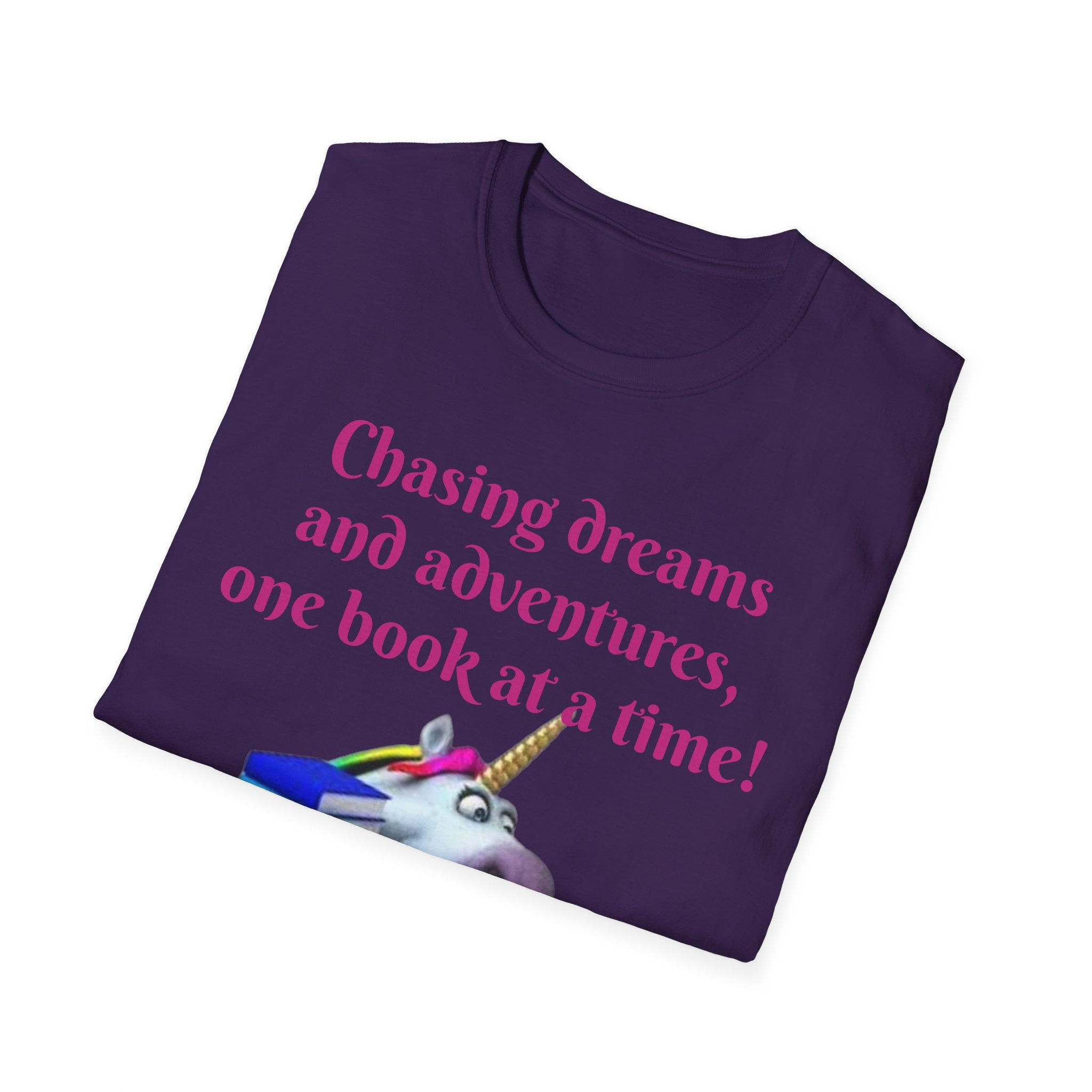 Chasing Dreams And Adventures, One Book At A Time! Unicorn Unisex Softstyle T-Shirt