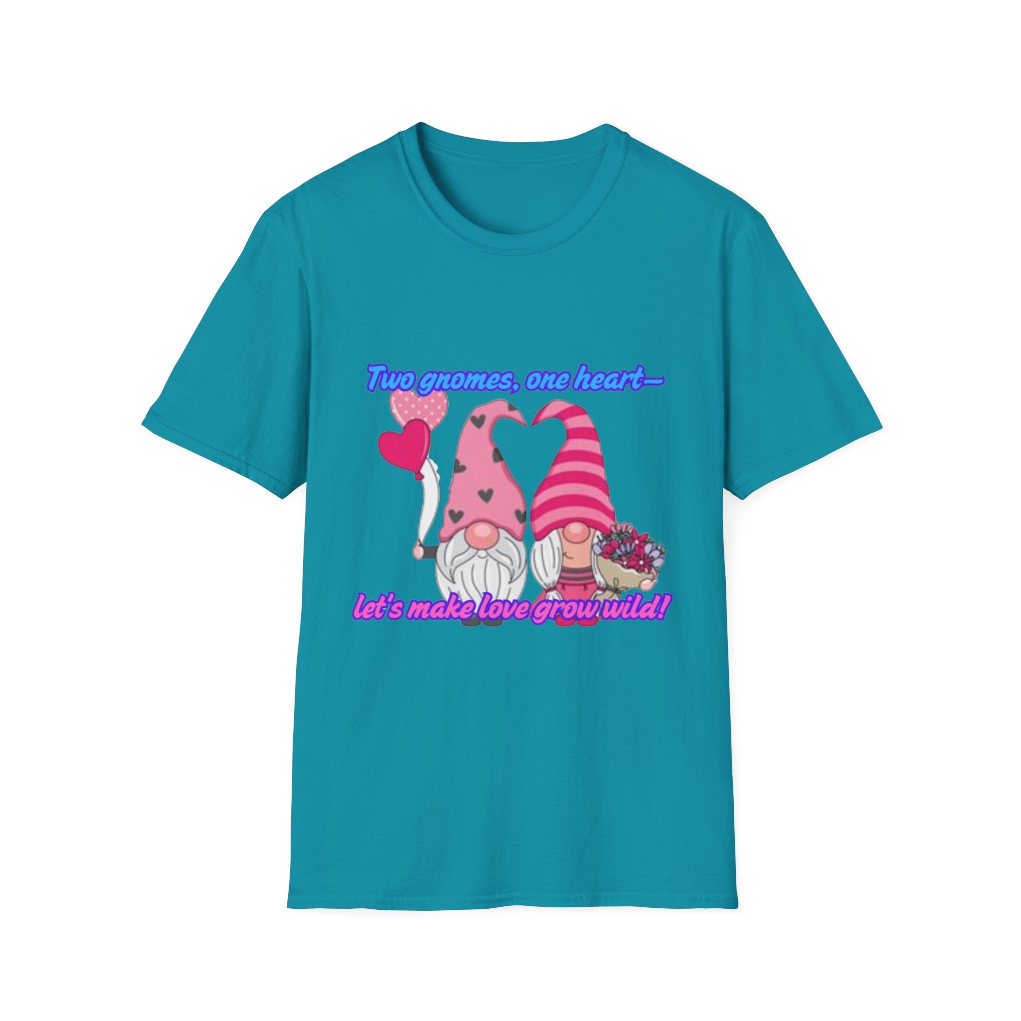 Two Gnomes, One Heart- Let's Make Love Grow Wild Unisex Softstyle T-Shirt
