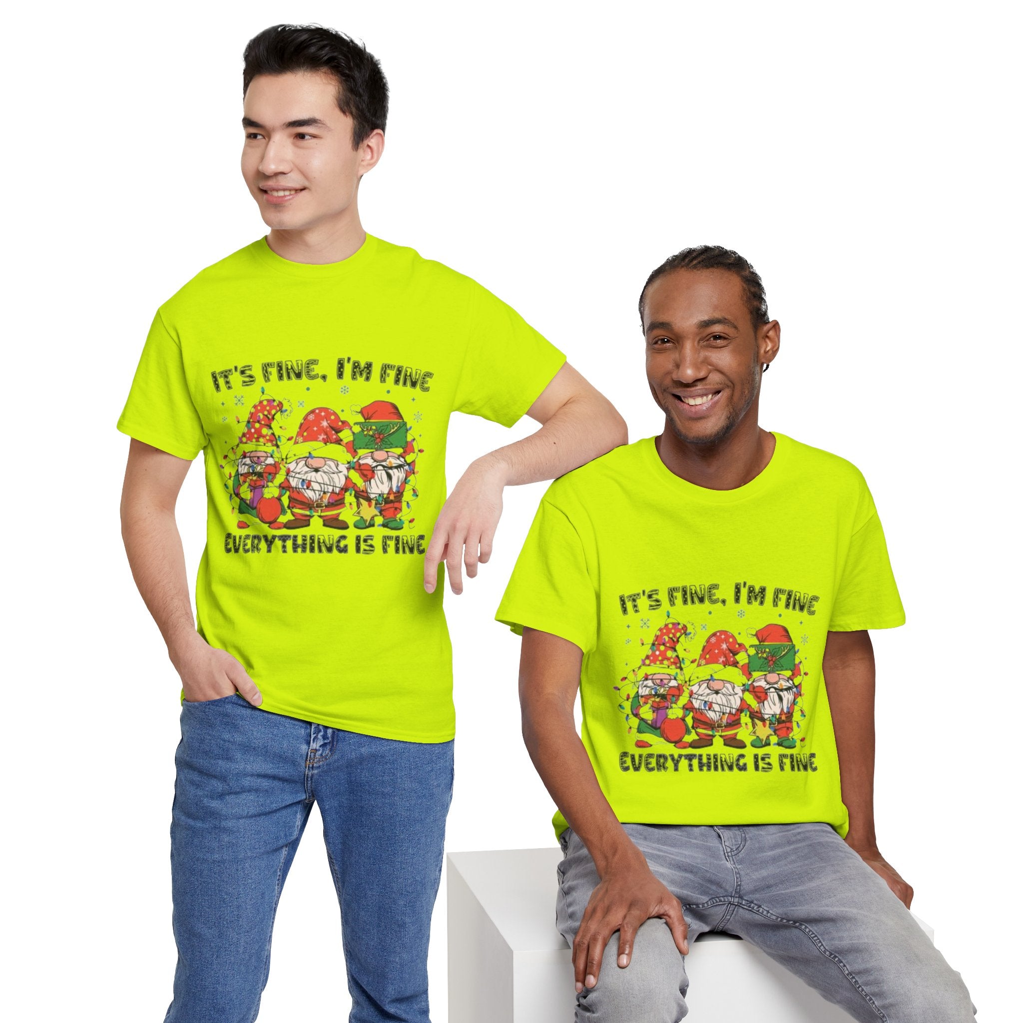 It's Fine, I'm Fine, Everything Is Fine Gnome Christmas Unisex Heavy Cotton T-Shirt
