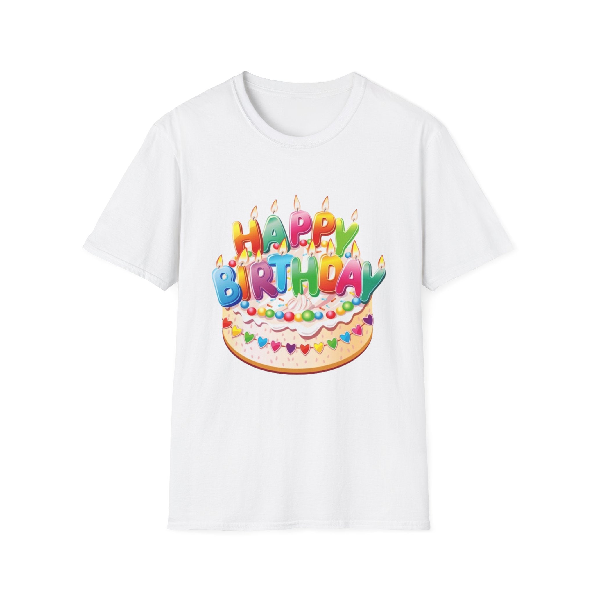 Happy Birthday Cake Unisex Softstyle T-Shirt-Personalize It!