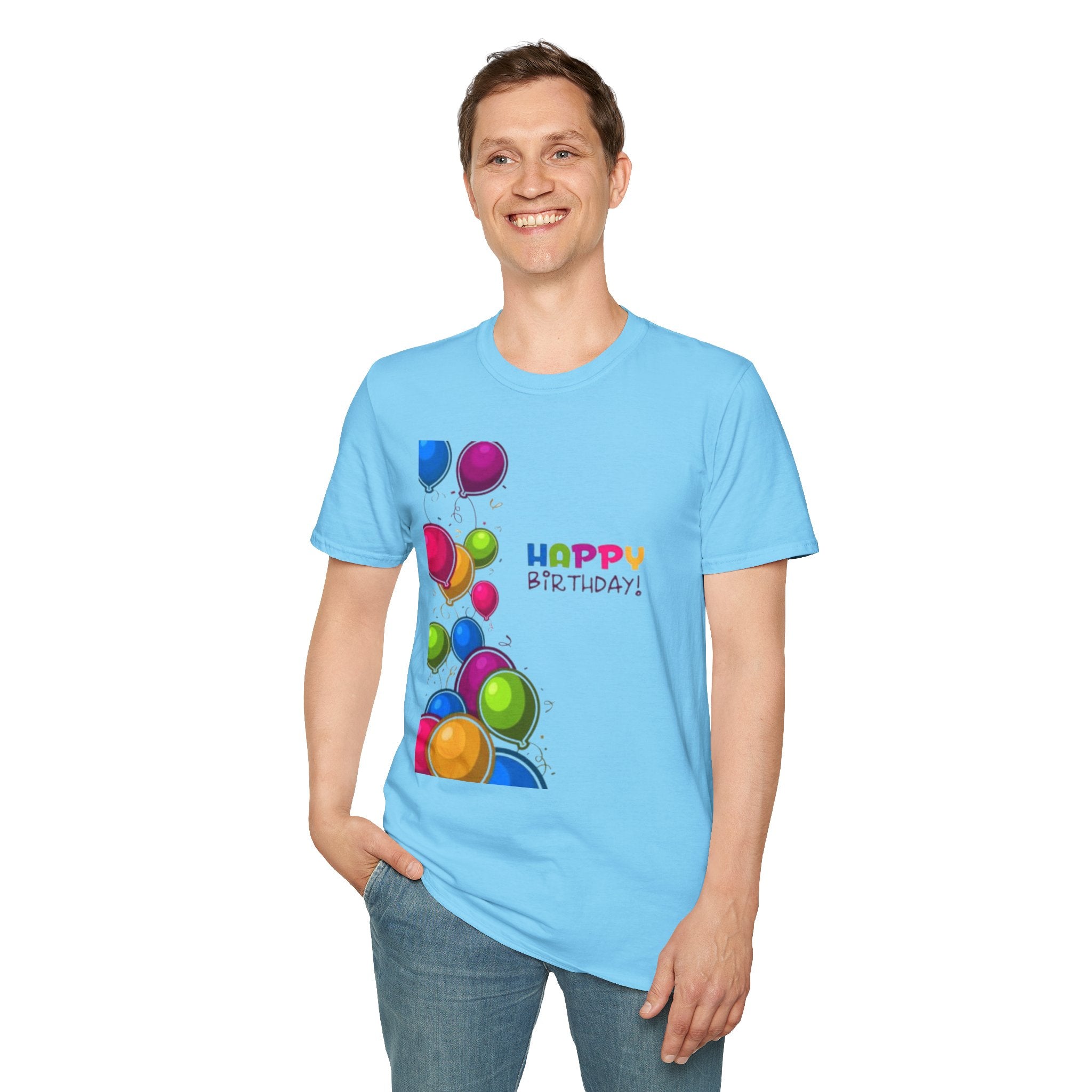 Happy Birthday Balloon Unisex Softstyle T-Shirt-Personalize it!