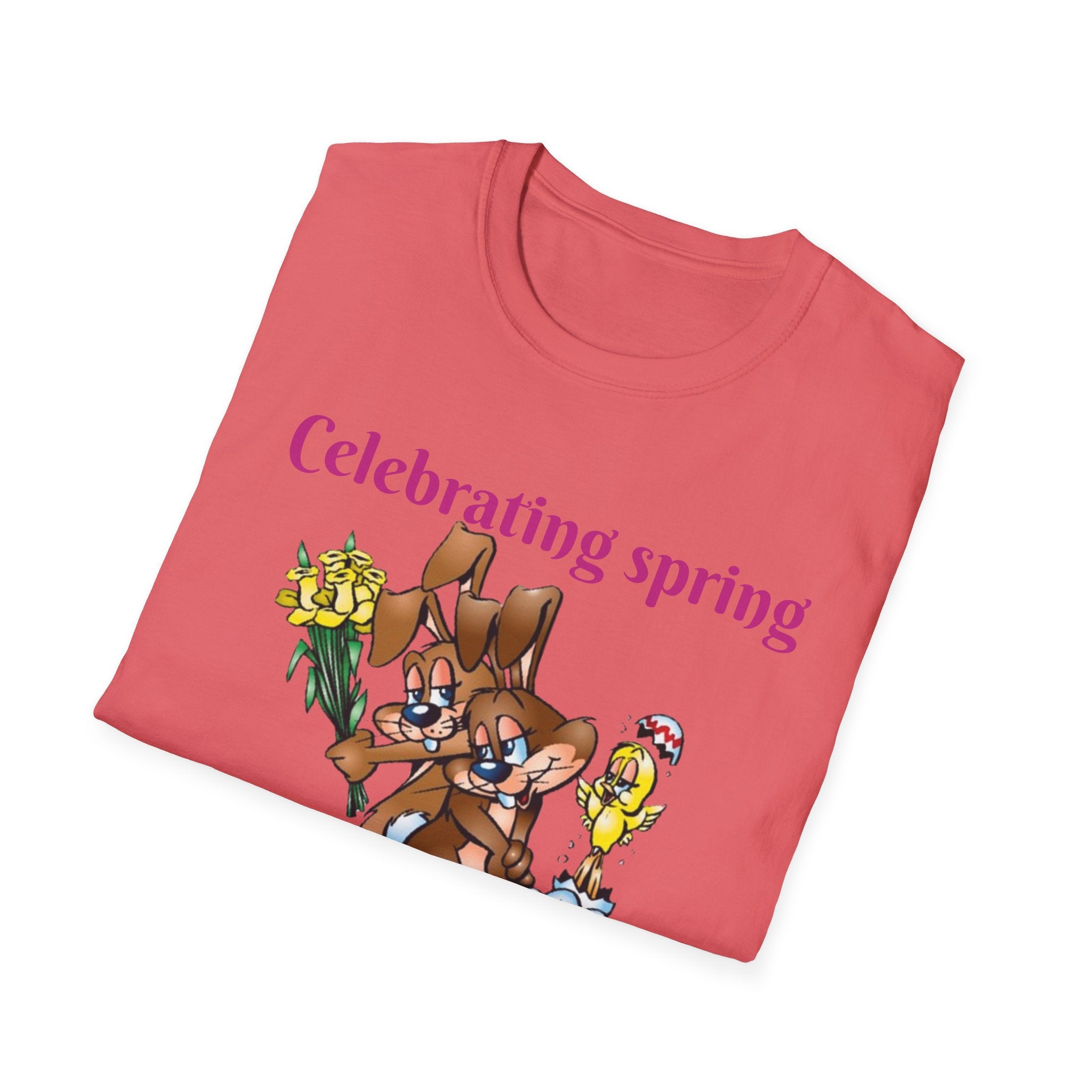 Celebrating Spring With Flowers And Friends Bunny Unisex Softstyle T-Shirt