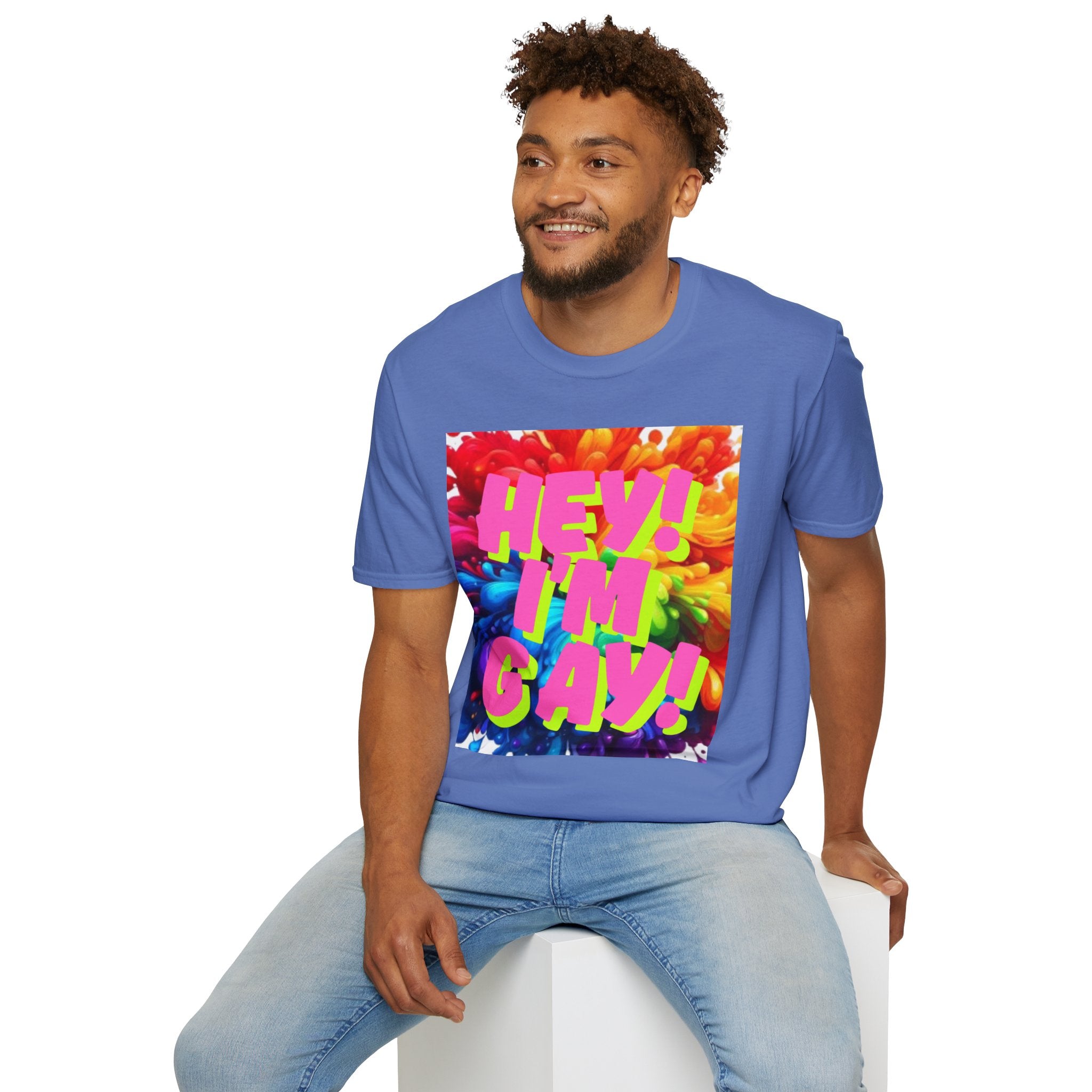 Hey I'm Gay! Heart Unisex Softstyle T-Shirt