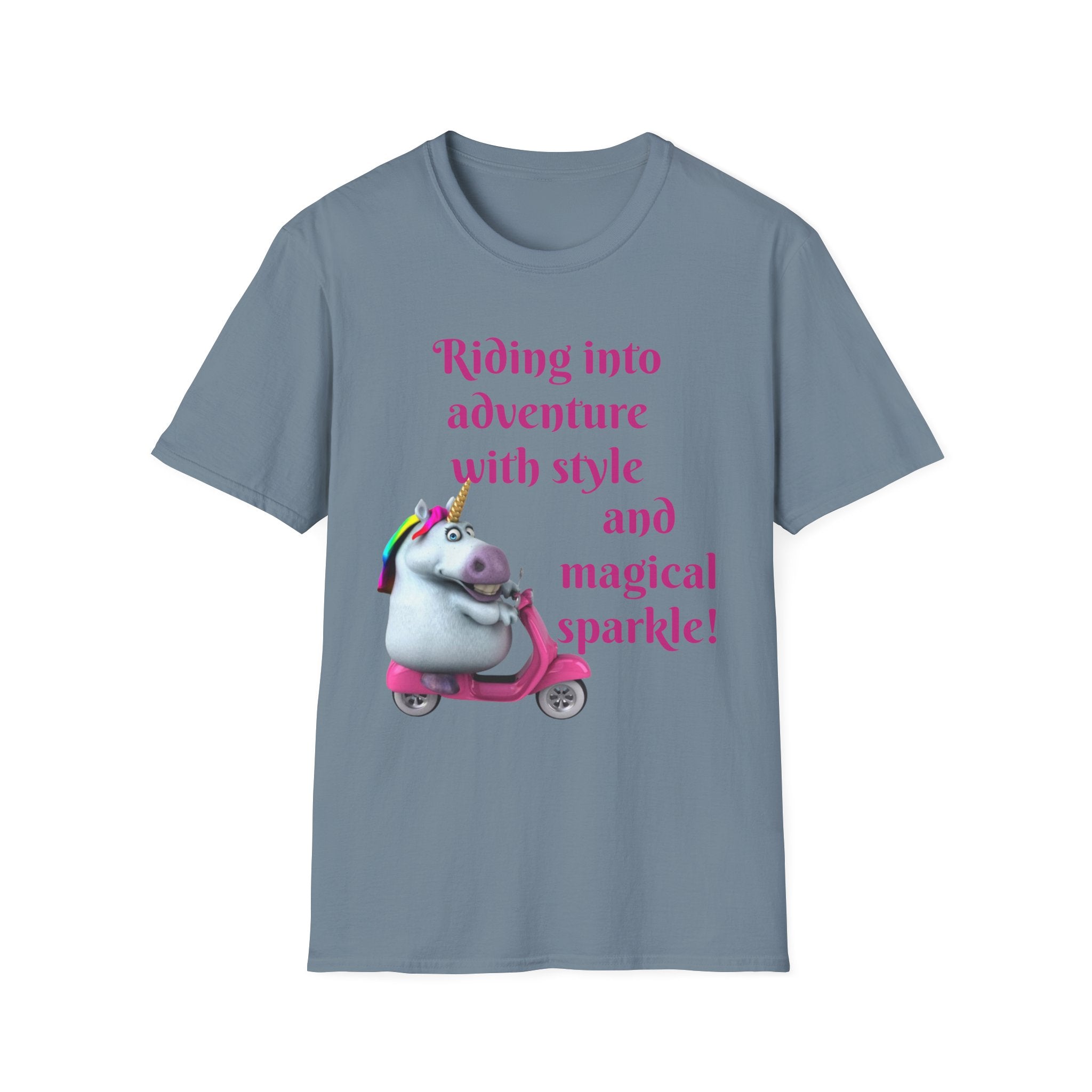 Riding Into With Style And Magical Sparkle Unicorn Unisex Softstyle T-Shirt