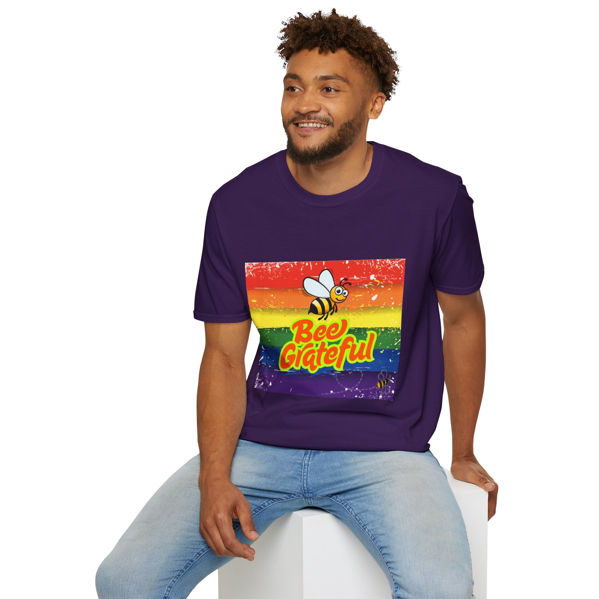 Bee Grateful Rainbow Unisex Softstyle T-Shirt