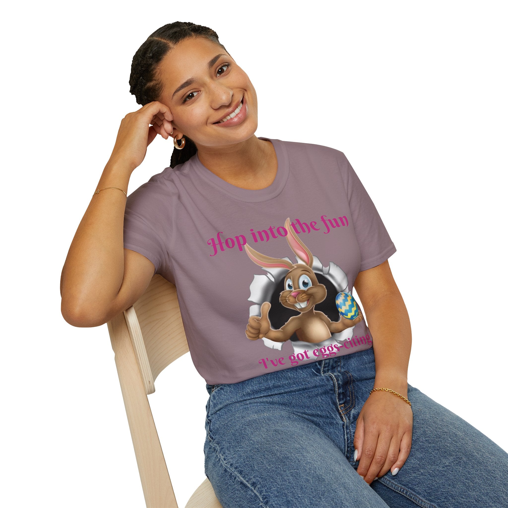 Hop Into The Fun I've Got Eggs-citing Surprises Bunny Unisex Softstyle T-Shirt