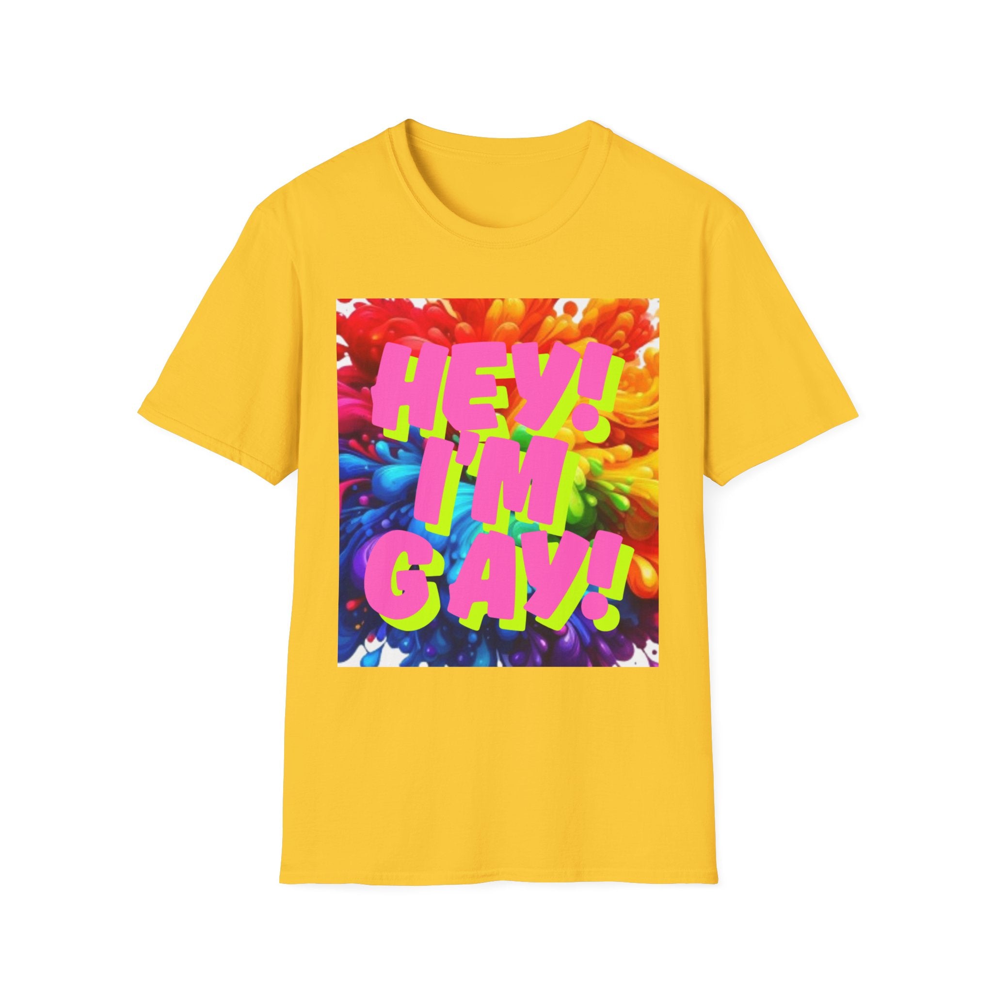 Hey I'm Gay! Heart Unisex Softstyle T-Shirt