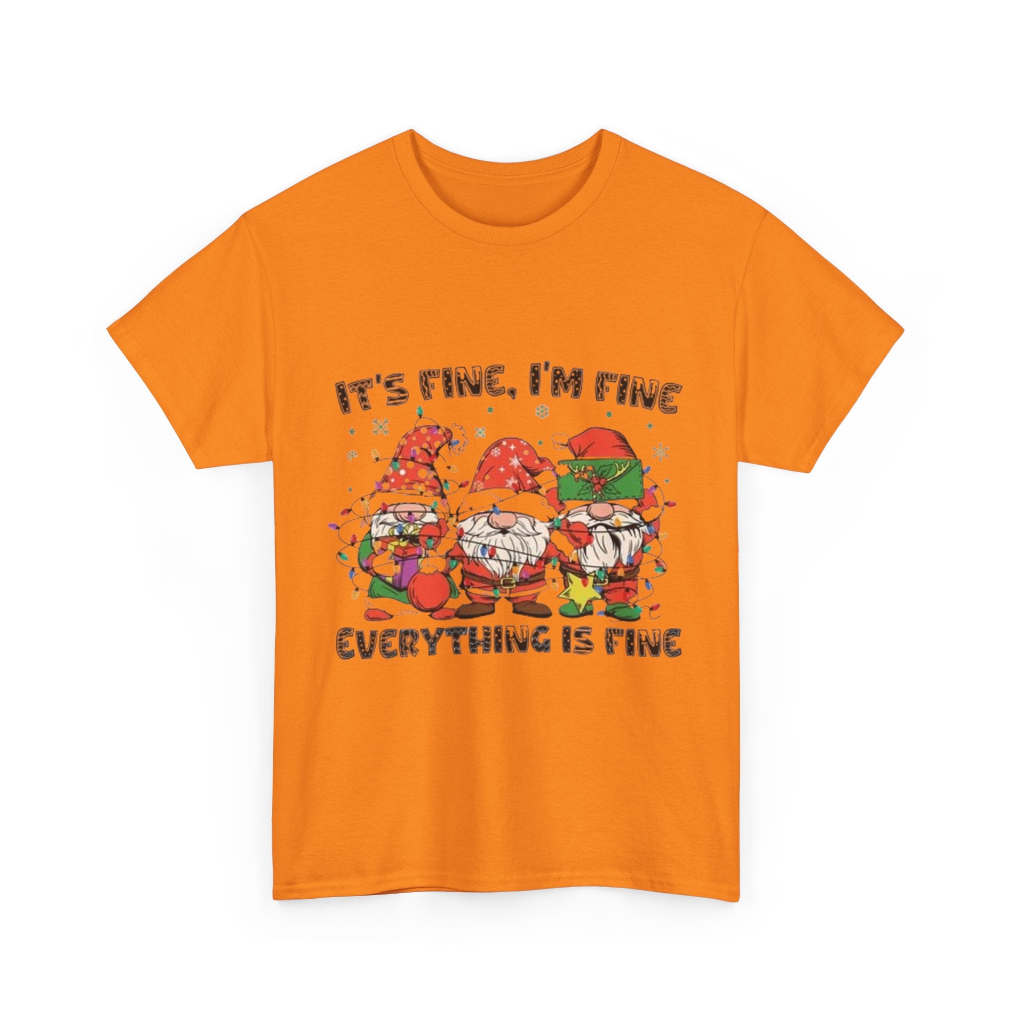 It's Fine, I'm Fine, Everything Is Fine Gnome Christmas Unisex Heavy Cotton T-Shirt