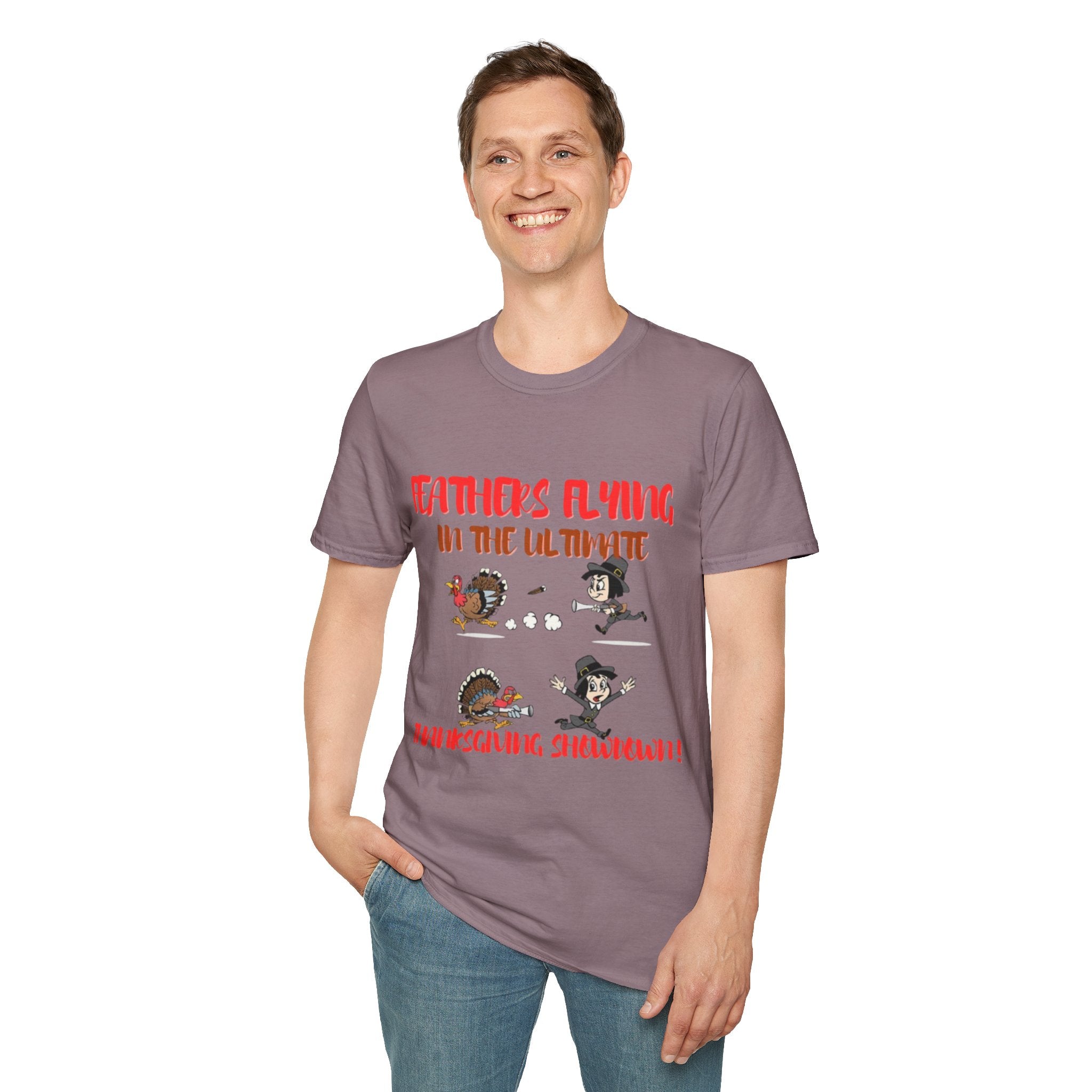 Feathers Flying In The Ultimate Thanksgiving Showdown Unisex Softstyle T-Shirt