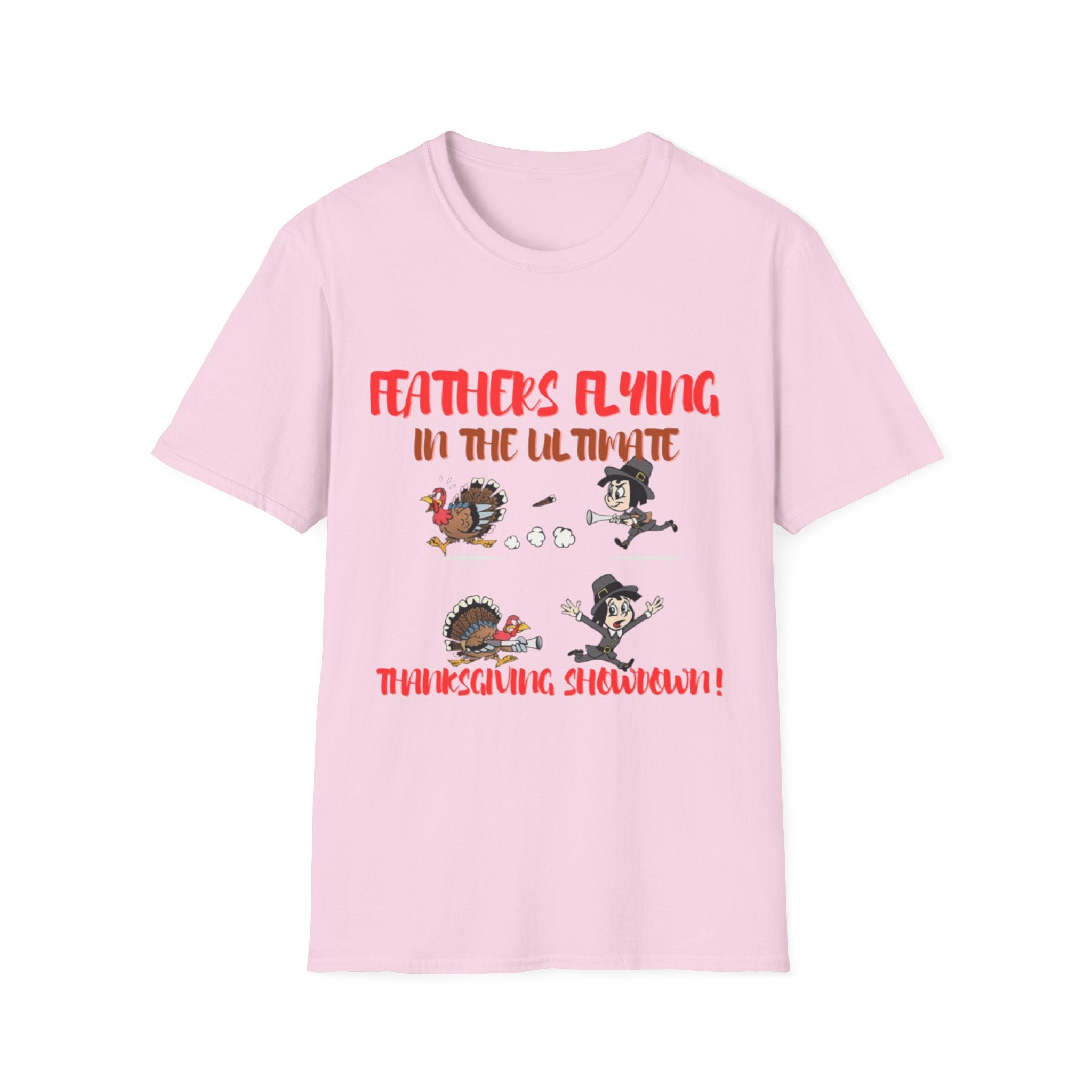 Feathers Flying In The Ultimate Thanksgiving Showdown Unisex Softstyle T-Shirt