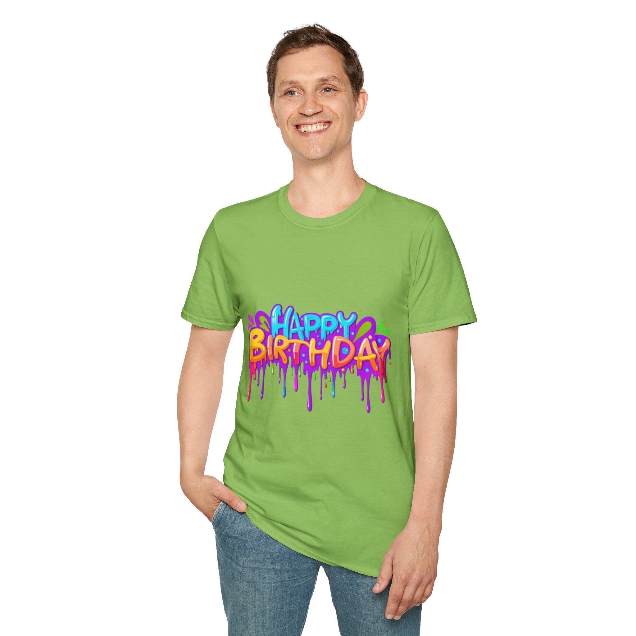 Happy Birthday Unisex Softstyle Short Sleeve T-Shirt Personalize It!
