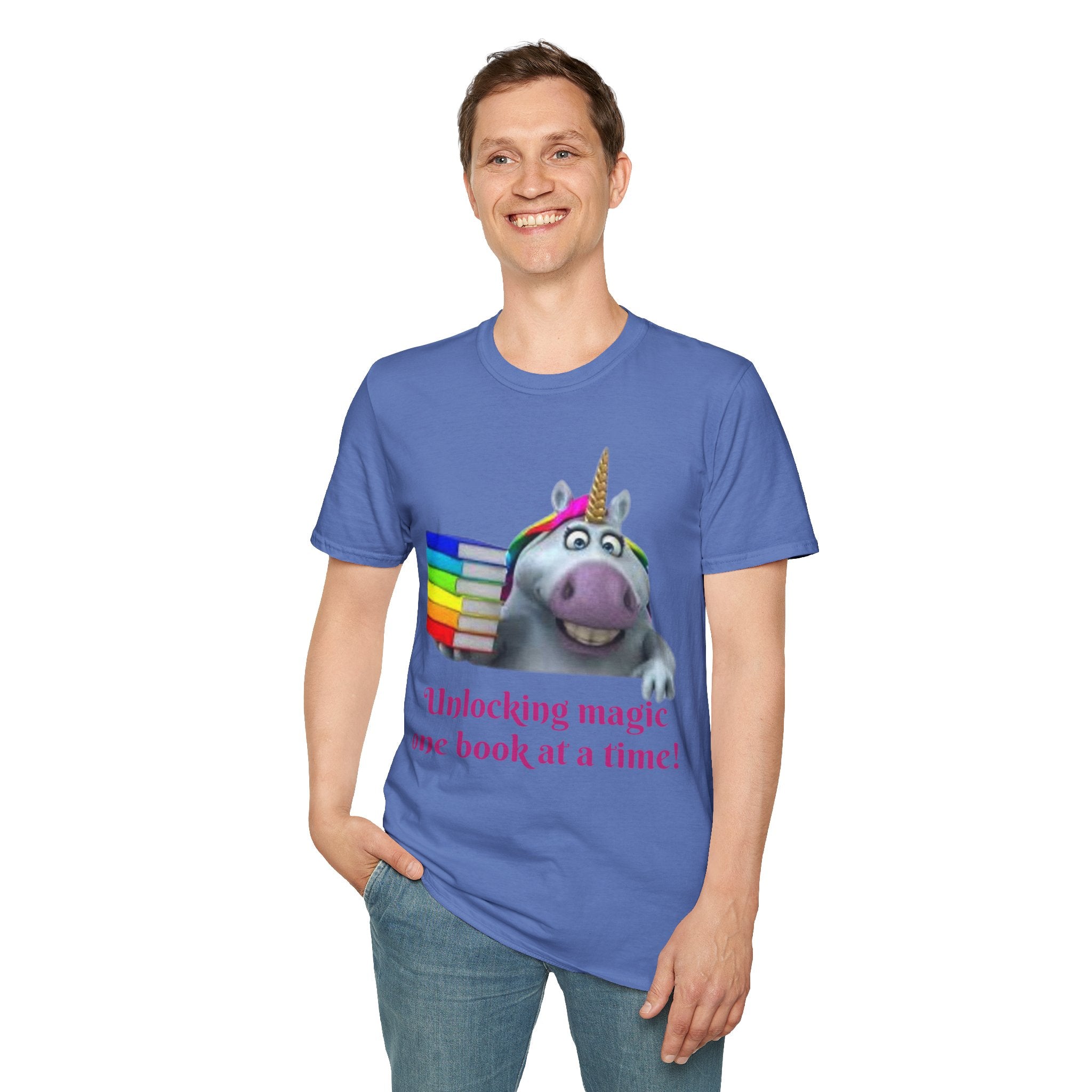 Unlocking Magic, One Book At A Time! Unicorn Unisex Softstyle T-Shirt