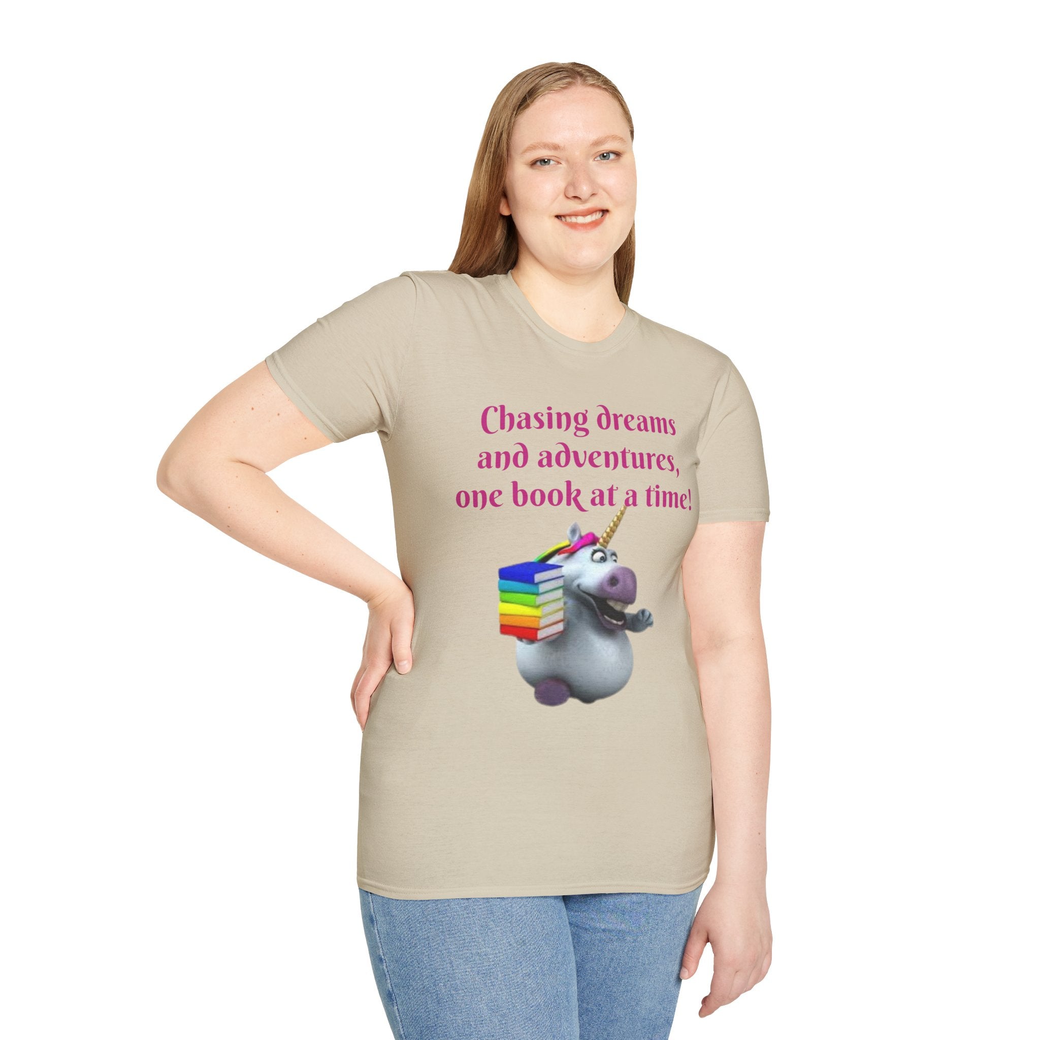 Chasing Dreams And Adventures, One Book At A Time! Unicorn Unisex Softstyle T-Shirt