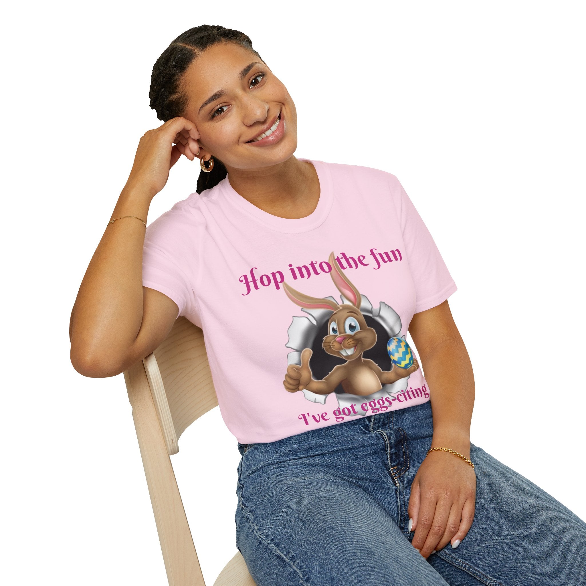 Hop Into The Fun I've Got Eggs-citing Surprises Bunny Unisex Softstyle T-Shirt