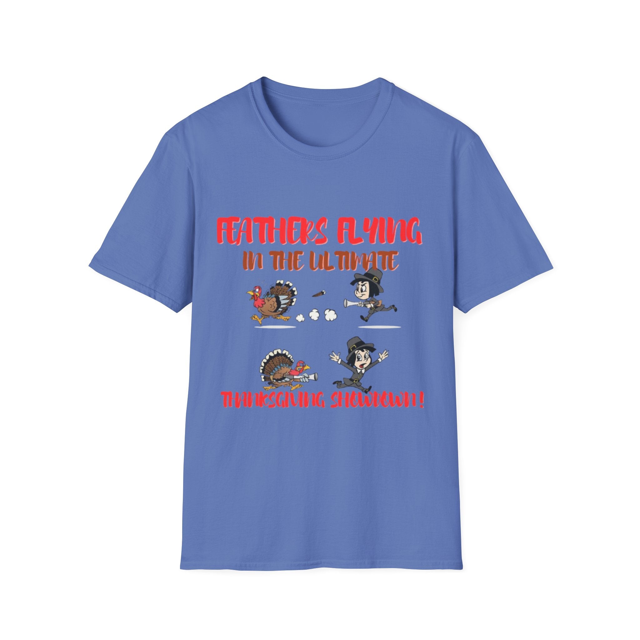 Feathers Flying In The Ultimate Thanksgiving Showdown Unisex Softstyle T-Shirt