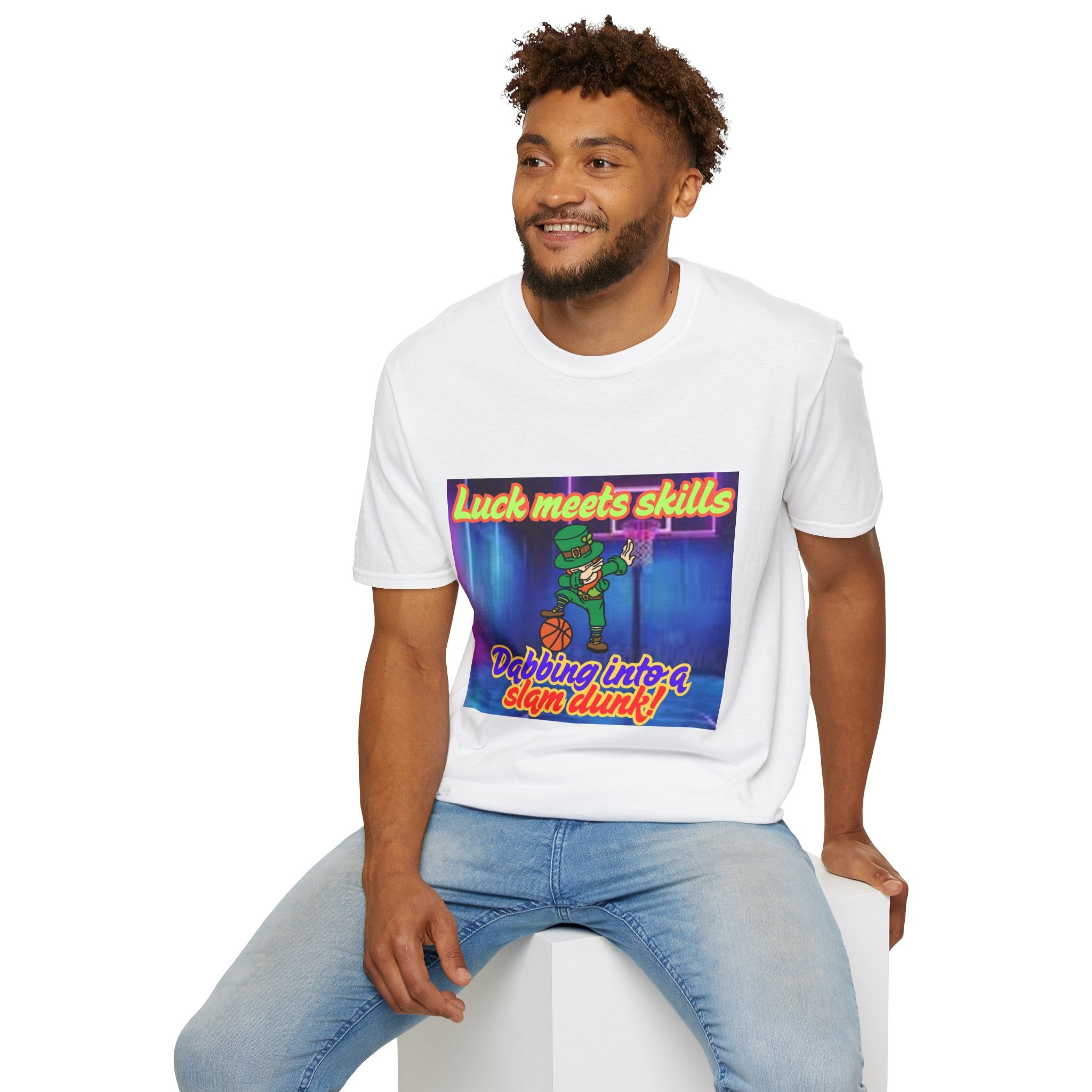 Luck Meets Skills Dabbing Into A Slam Dunk! Unisex Softstyle T-Shirt