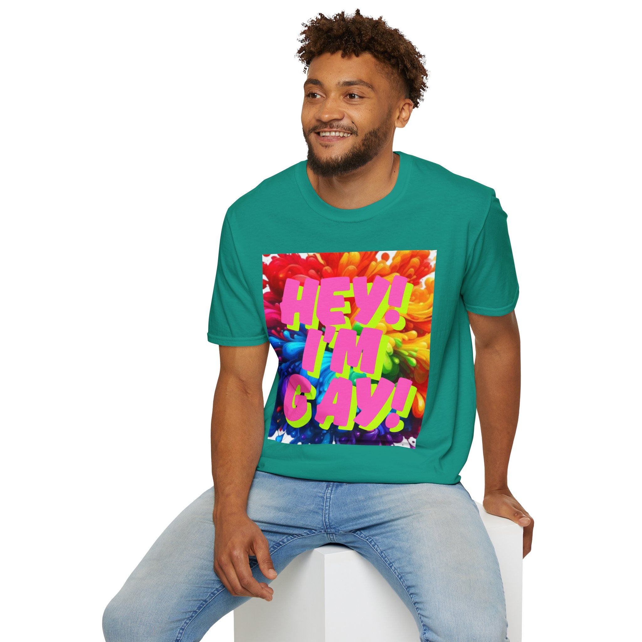 Hey I'm Gay! Heart Unisex Softstyle T-Shirt