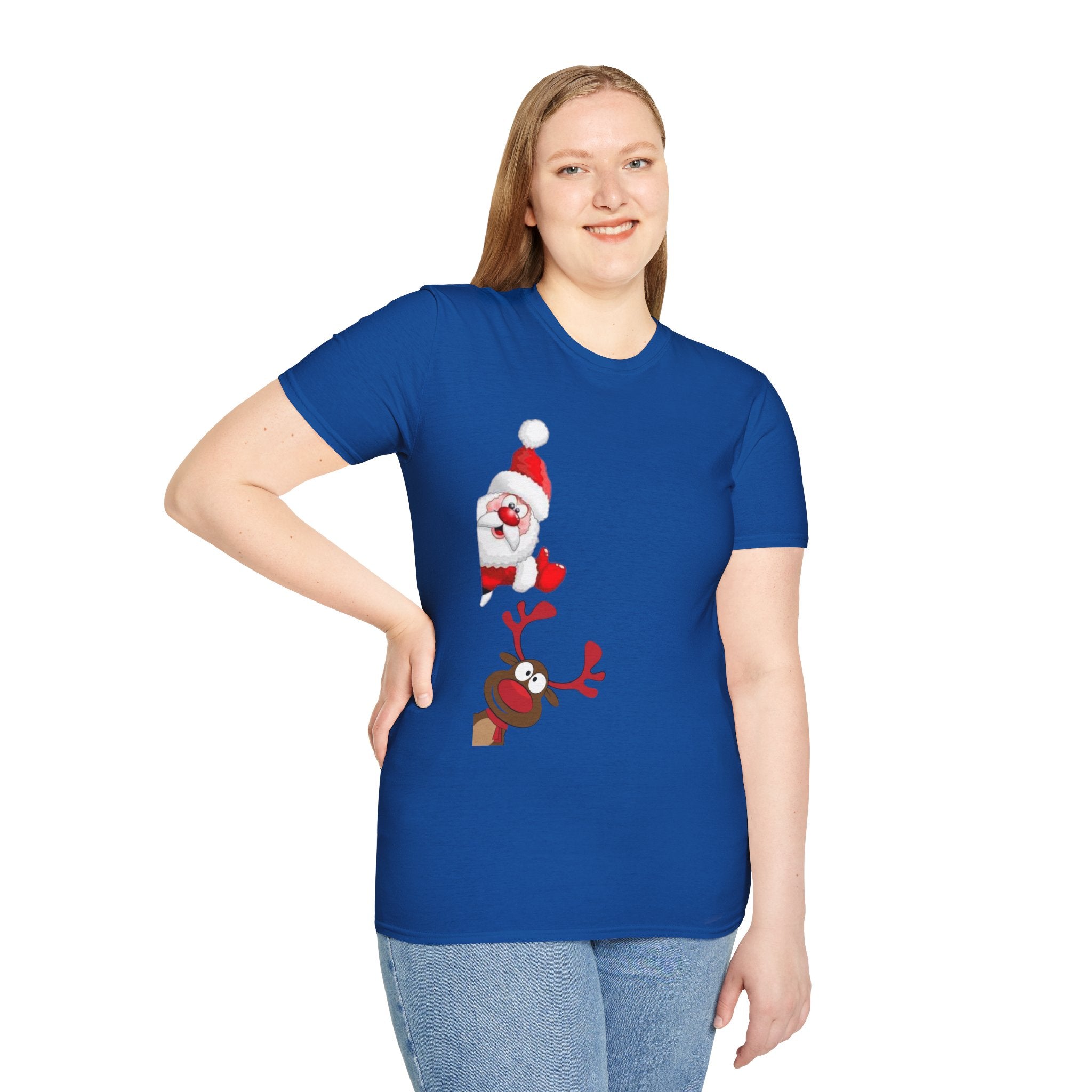 Christmas Santa and Reindeer Unisex Softstyle T-Shirt