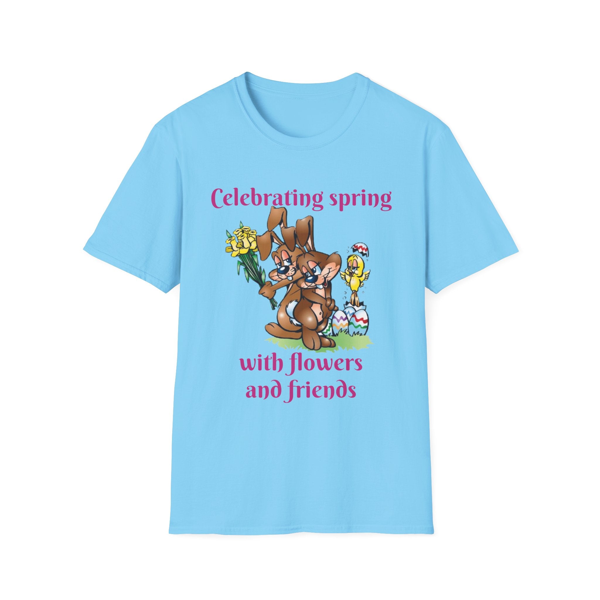 Celebrating Spring With Flowers And Friends Bunny Unisex Softstyle T-Shirt
