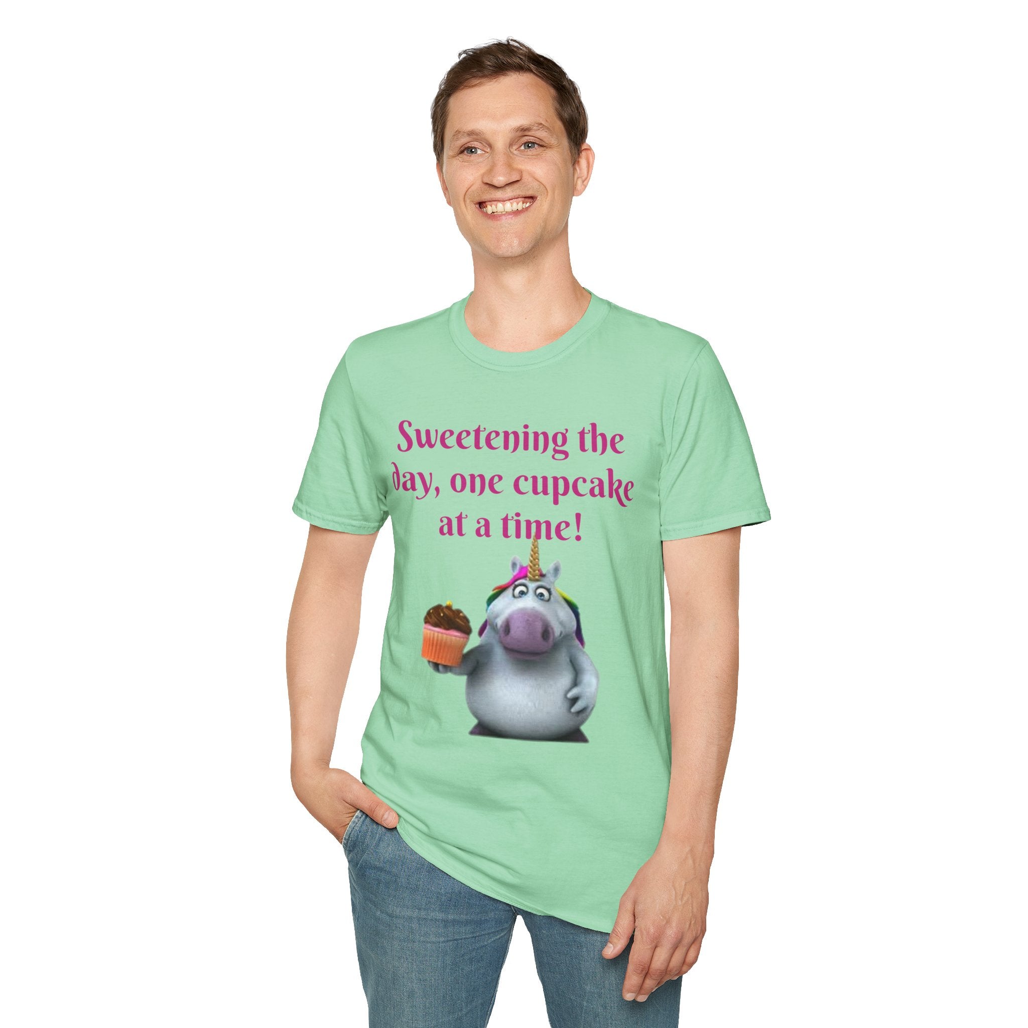 Sweetening The Day, One Cupcake At A Time! Unicorn Unisex Softstyle T-Shirt