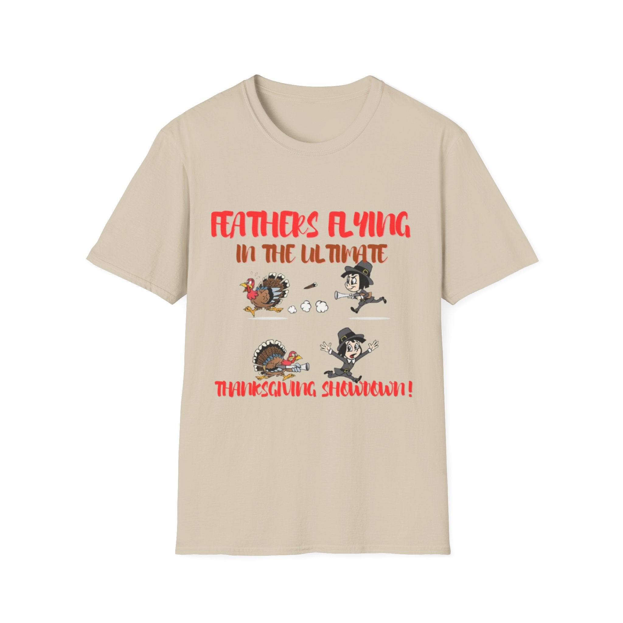 Feathers Flying In The Ultimate Thanksgiving Showdown Unisex Softstyle T-Shirt