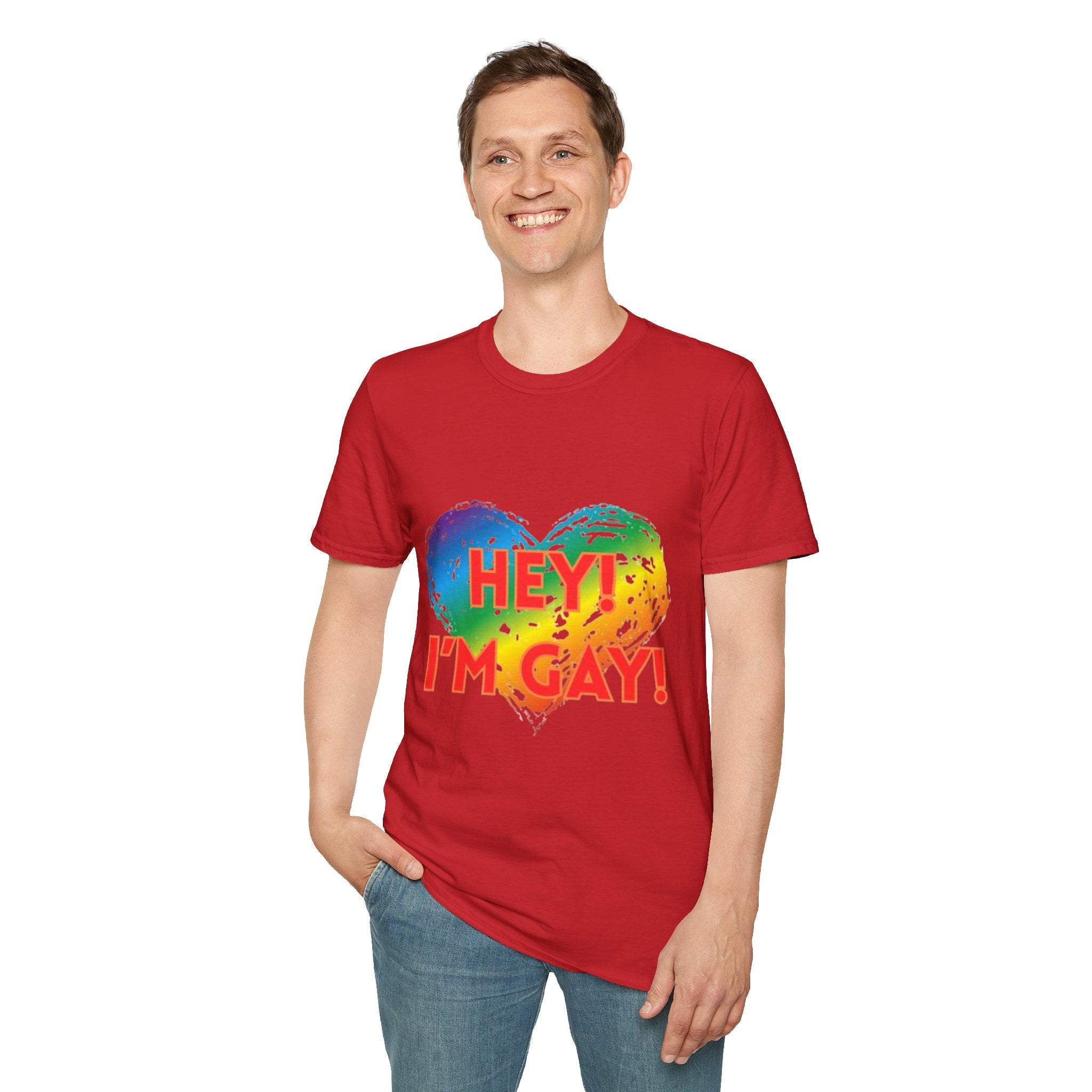 Hey I'm Gay! Unisex Softstyle T-Shirt