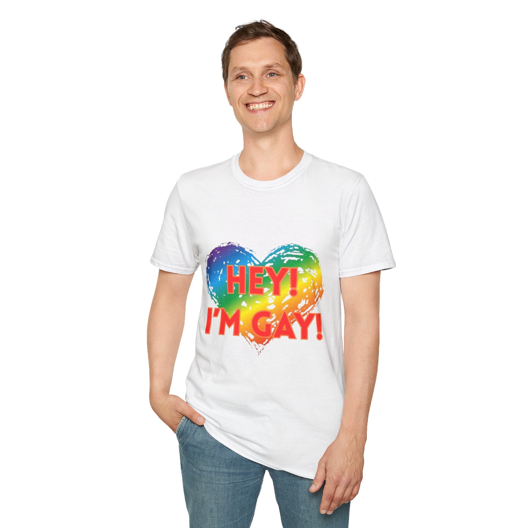 Hey I'm Gay! Unisex Softstyle T-Shirt