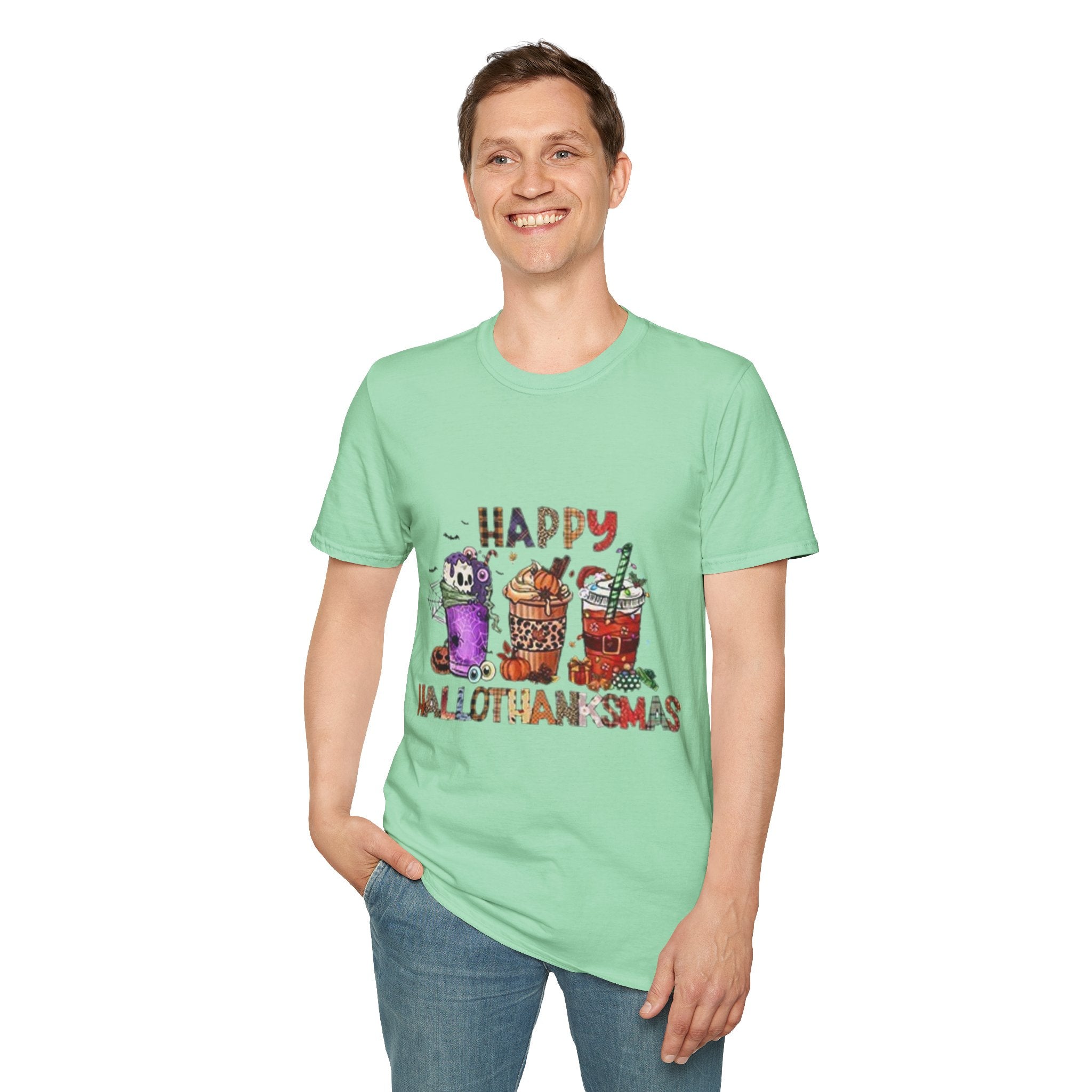 Happy Hallothanksmas Drinks Unisex Softstyle T-Shirt